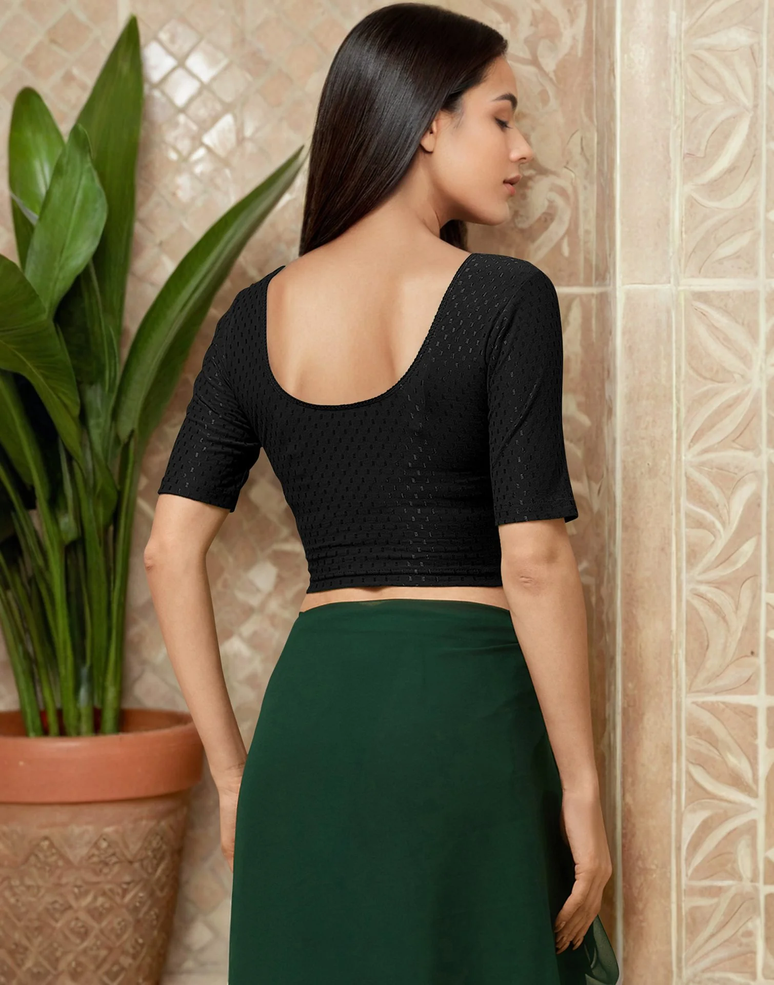 Black Cotton Dyed Self Woven Blouse - Image 5