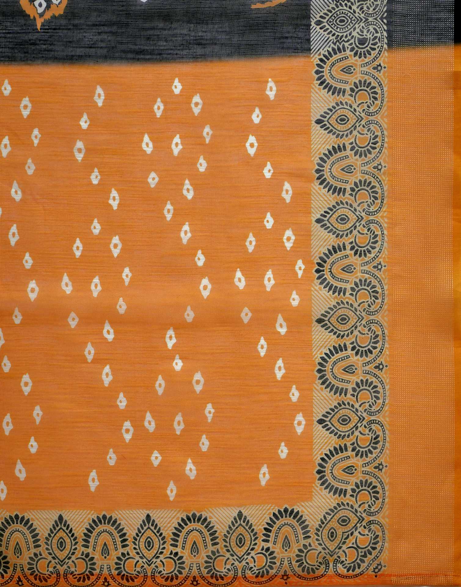 Black Cotton Linen Bandhani Printed Saree - Image 9