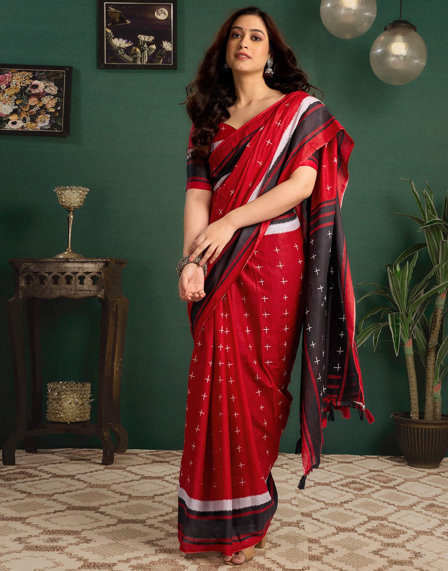 Black Cotton Printed Saree - Image 5
