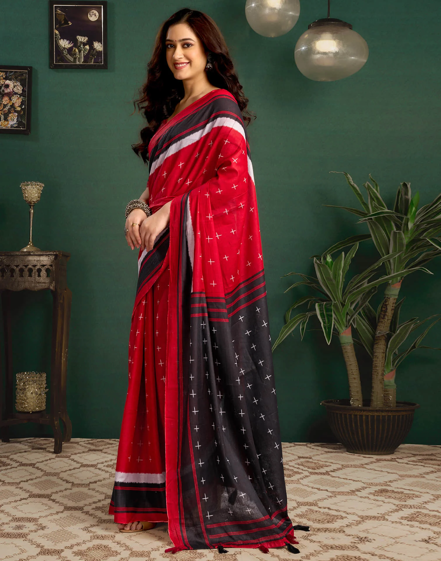 Black Cotton Printed Saree - Image 6