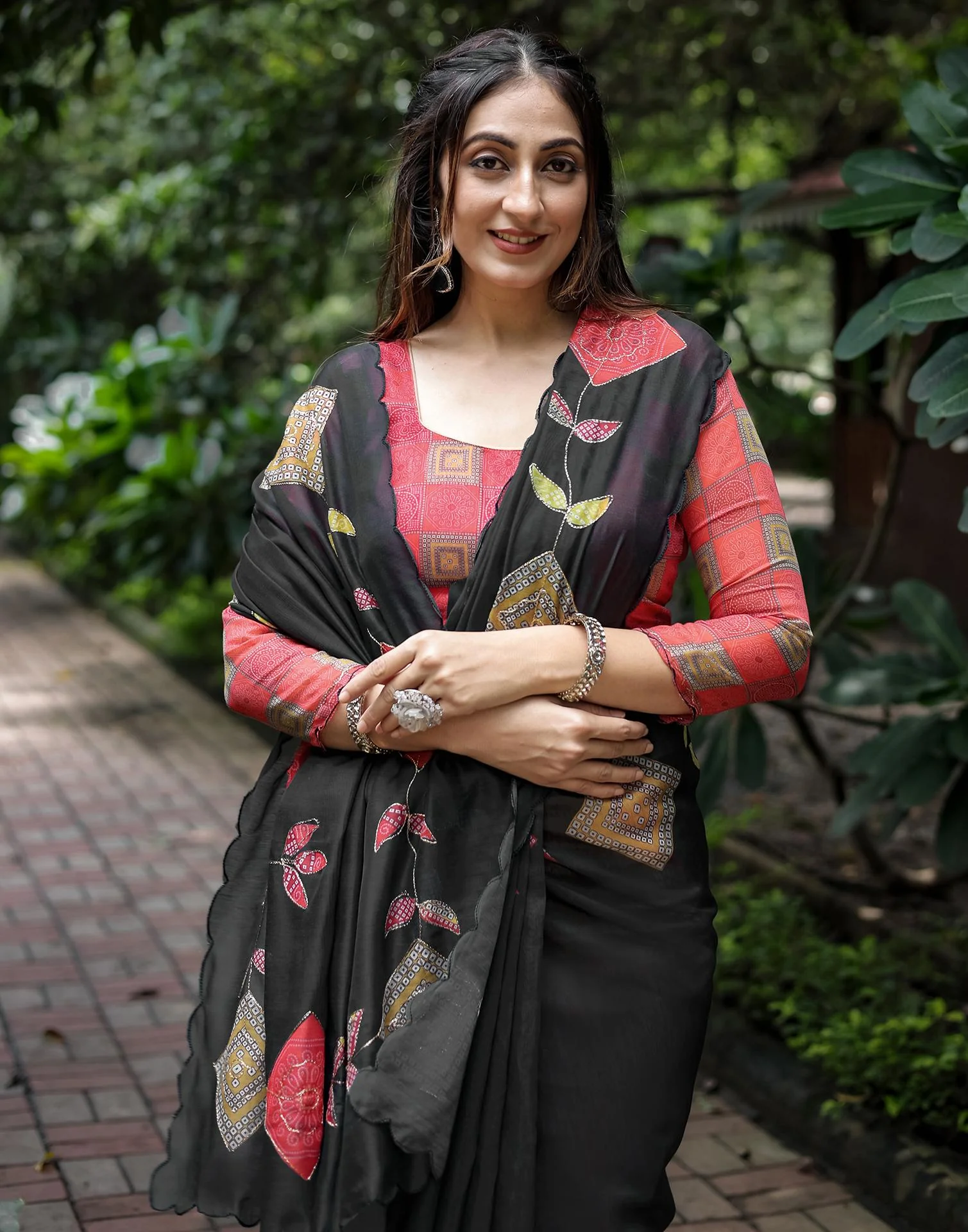 Black Cotton Printed Saree - Image 5