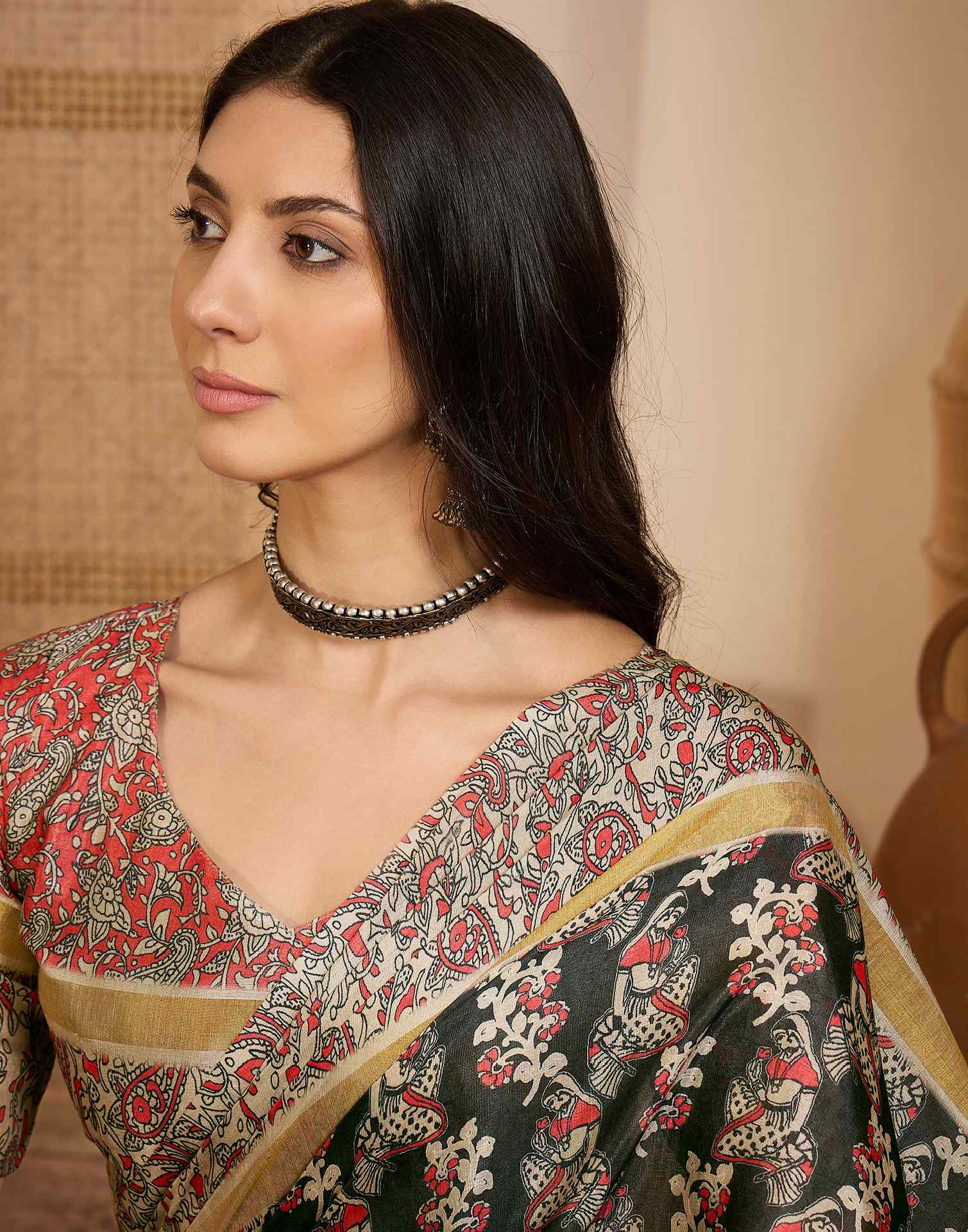 Black Cotton Silk Printed Saree - Image 4