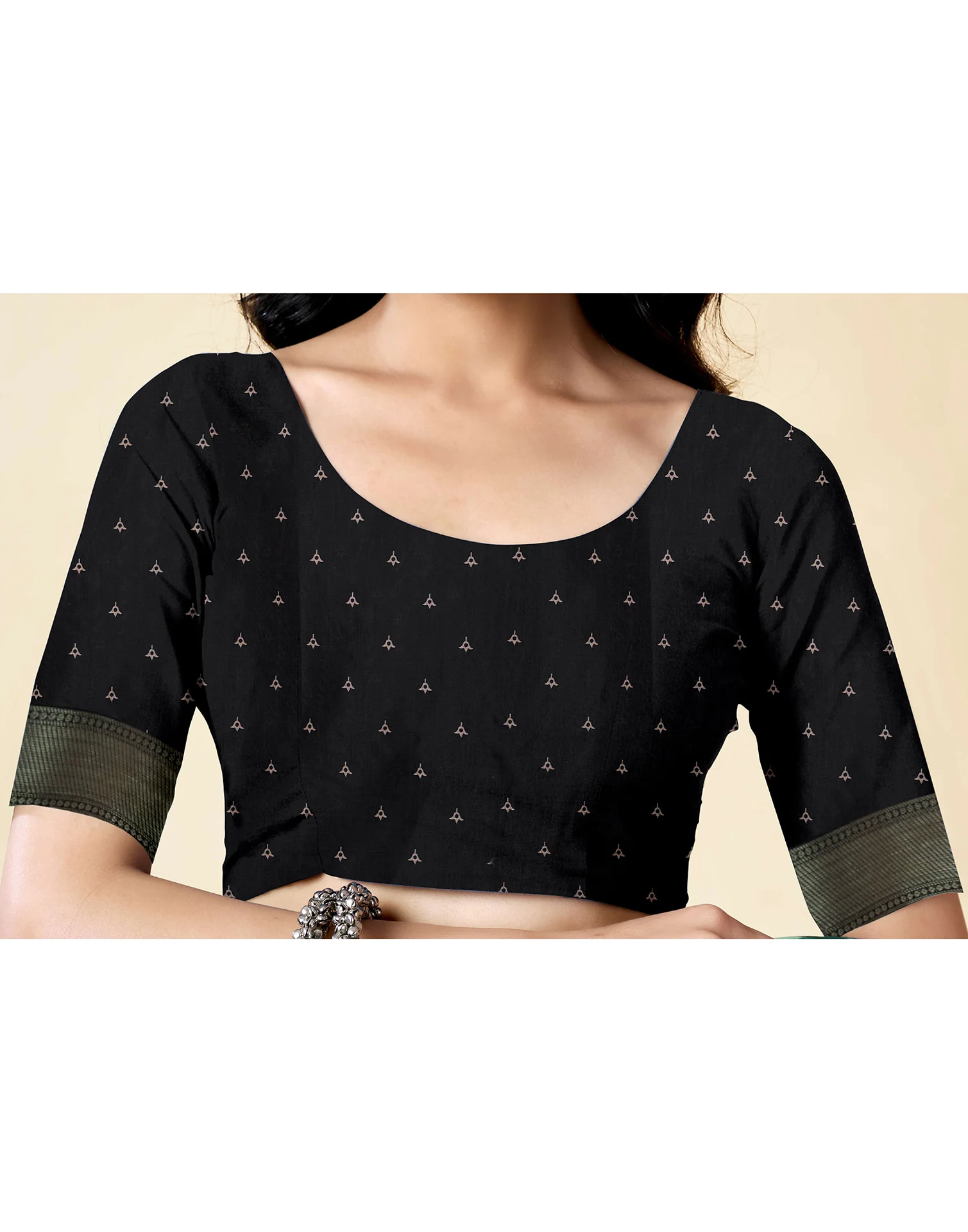 Black Dola Silk Floral Printed Saree - Image 10