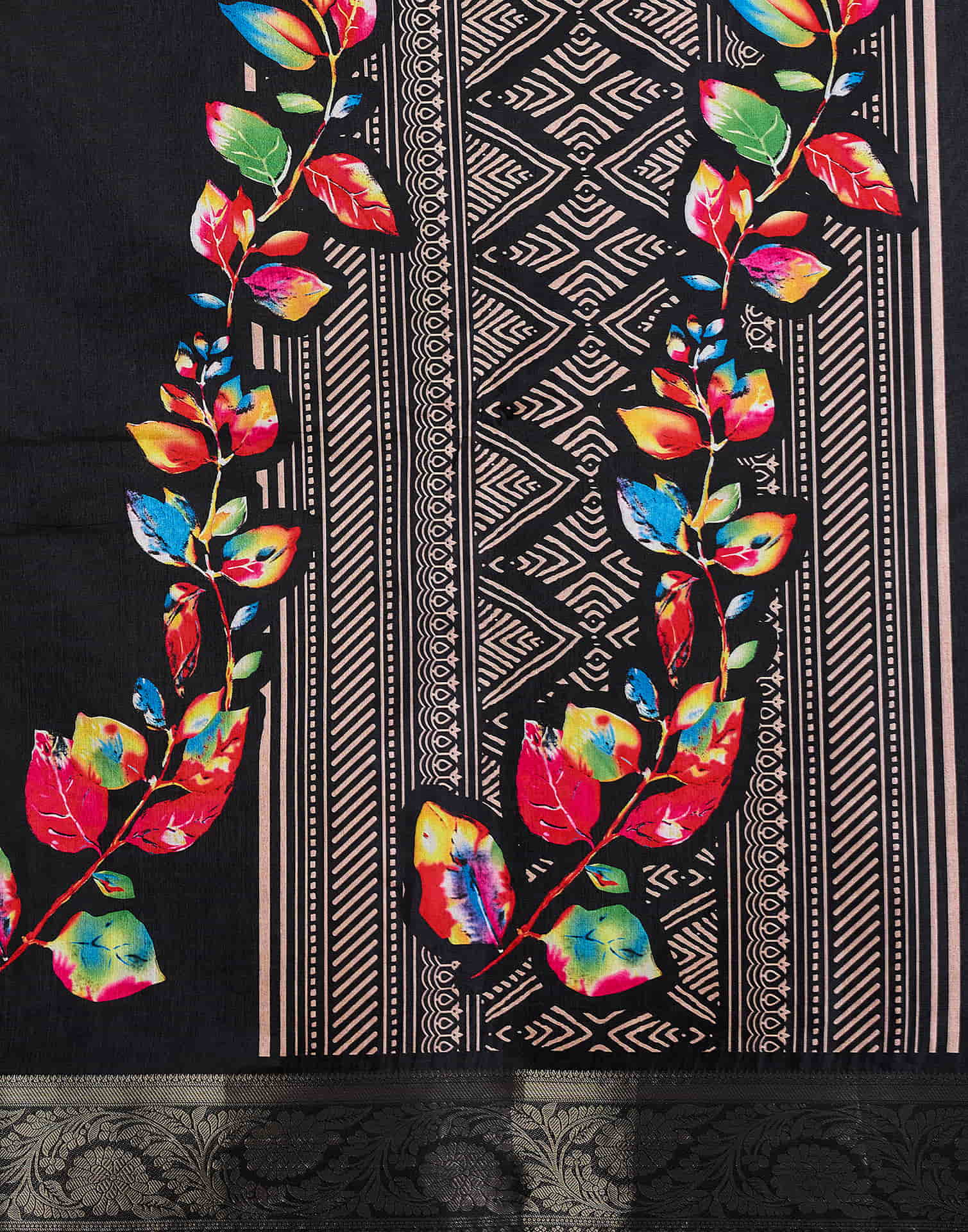 Black Dola Silk Floral Printed Saree - Image 9