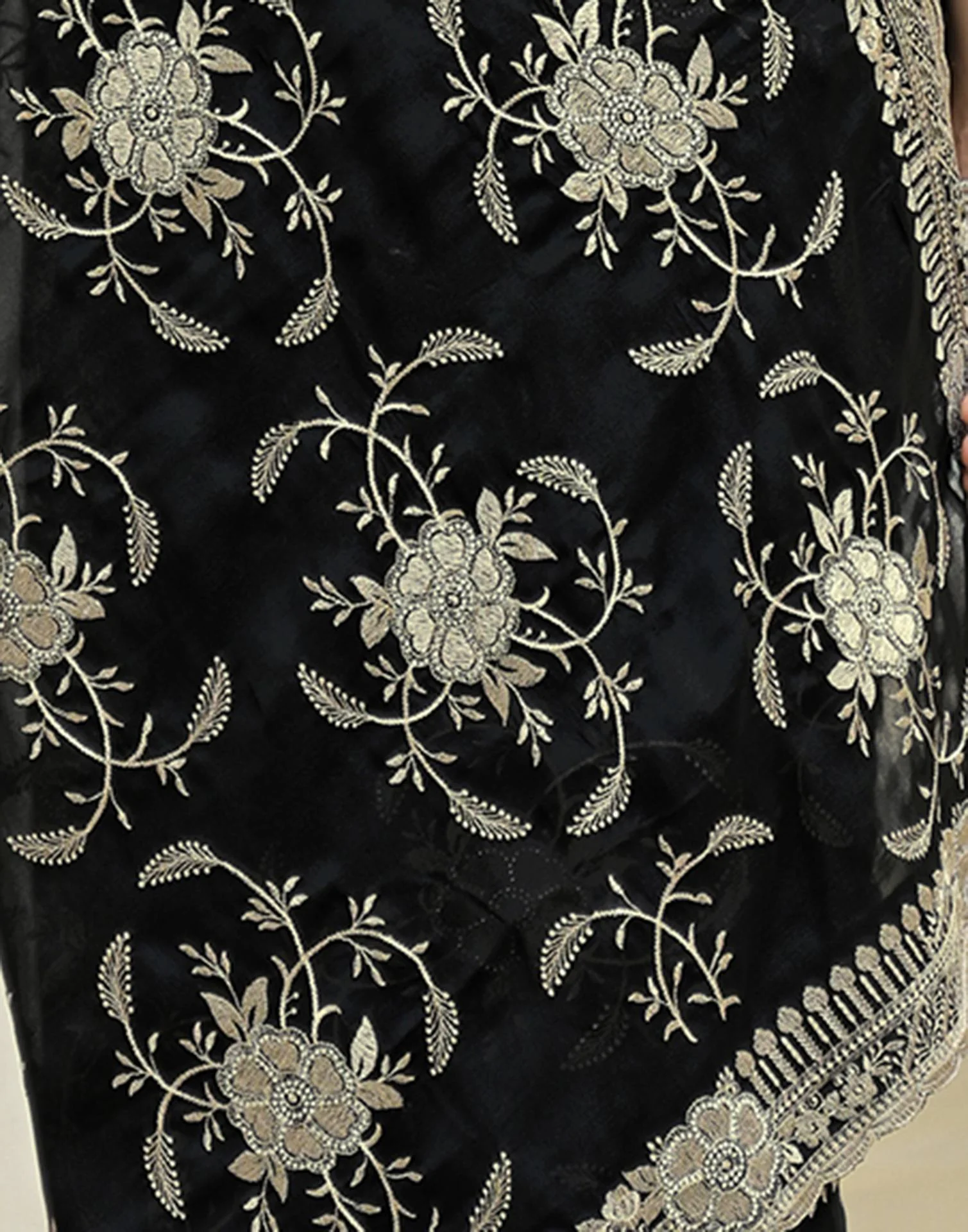 Black Georgette Embroidery Saree - Image 12