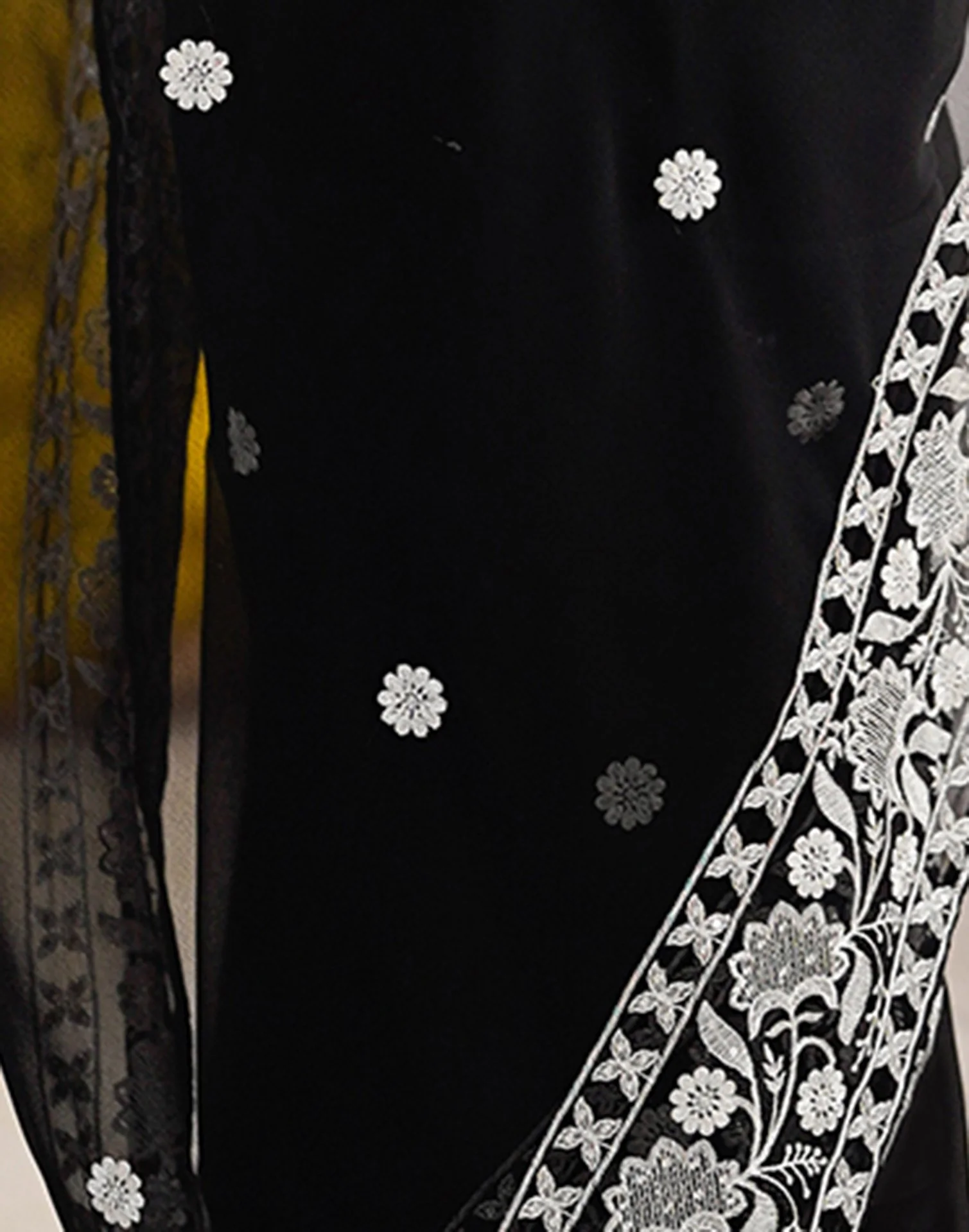 Black Georgette Embroidery Saree - Image 9