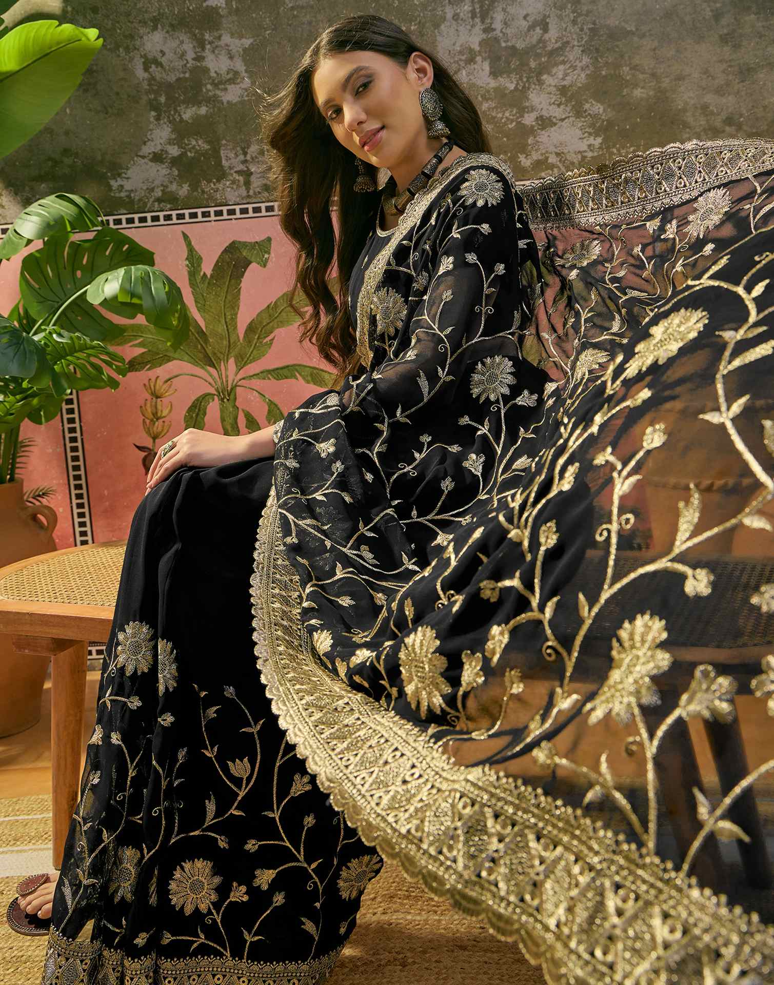 Black Georgette Embroidery Saree - Image 7