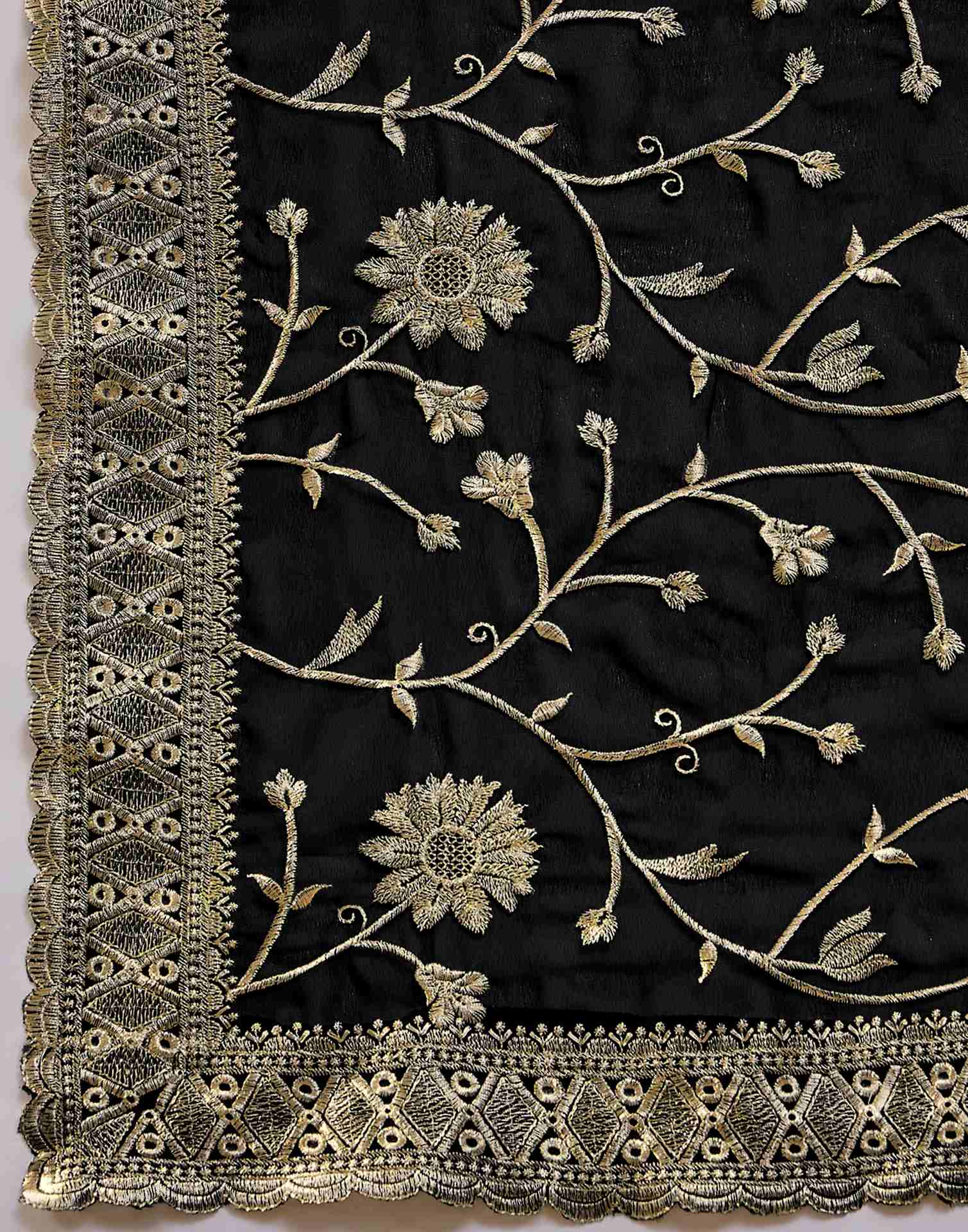 Black Georgette Embroidery Saree - Image 8