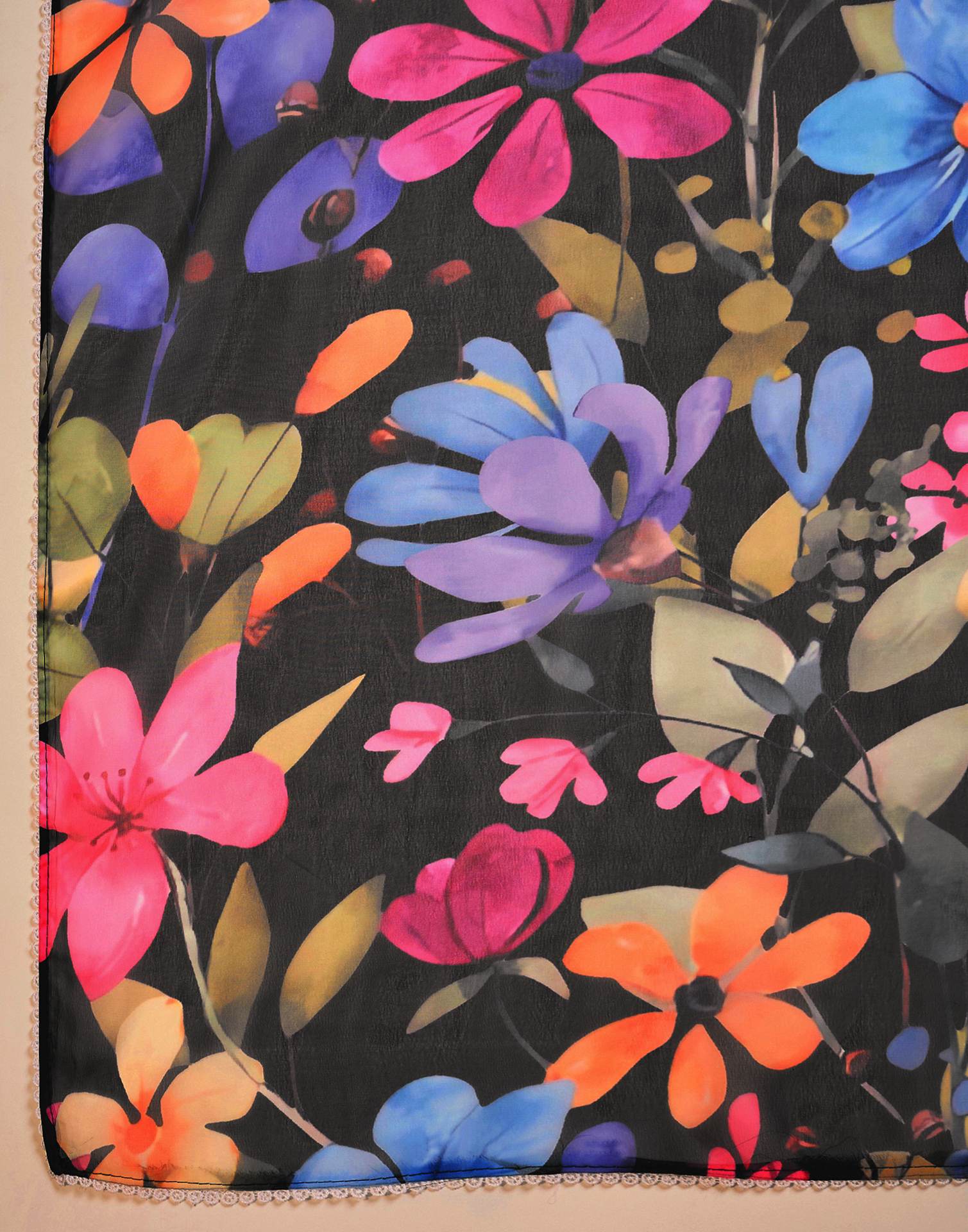 Black Georgette Floral Printed Saree - Image 8