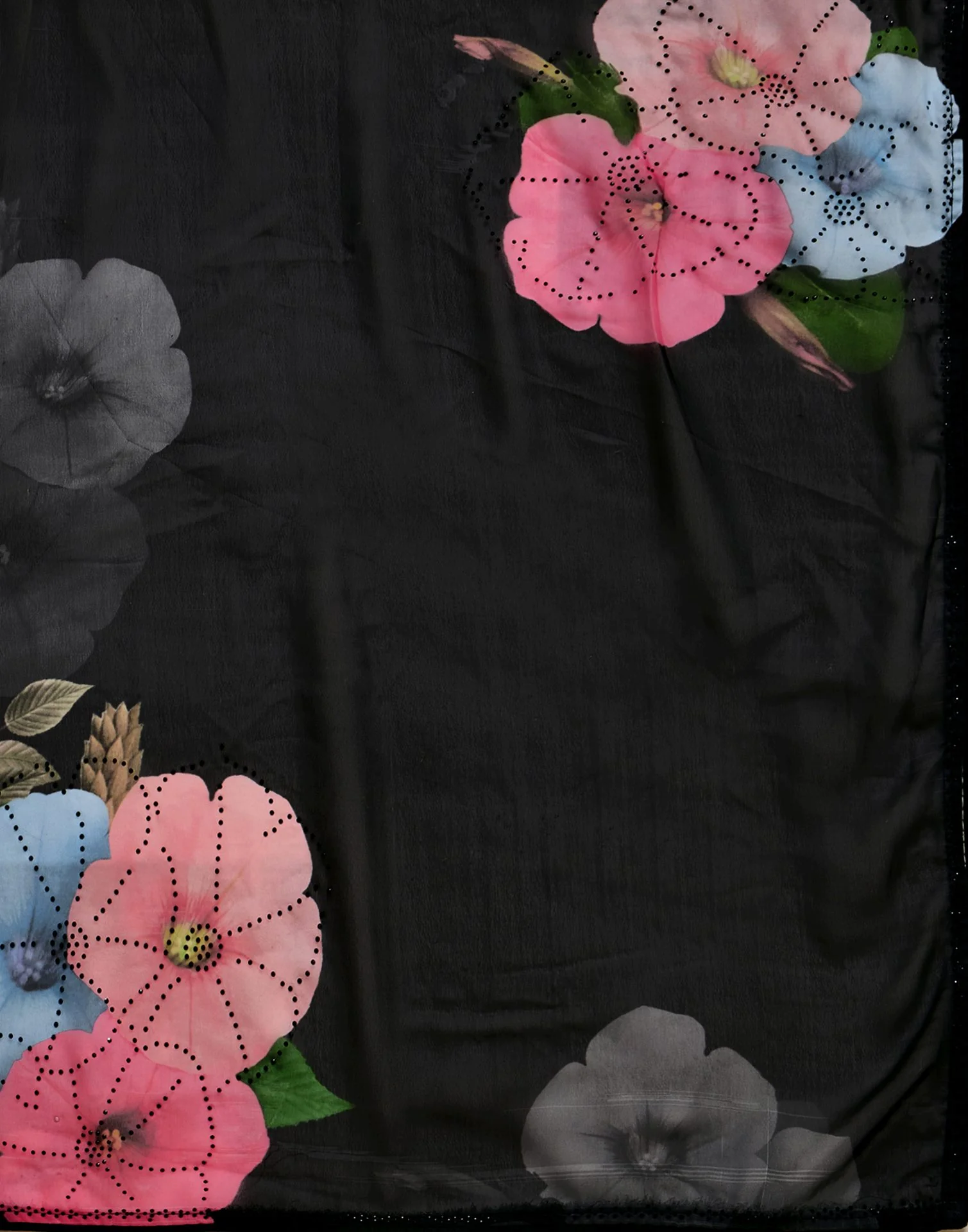 Black Georgette Floral Printed Saree - Image 9
