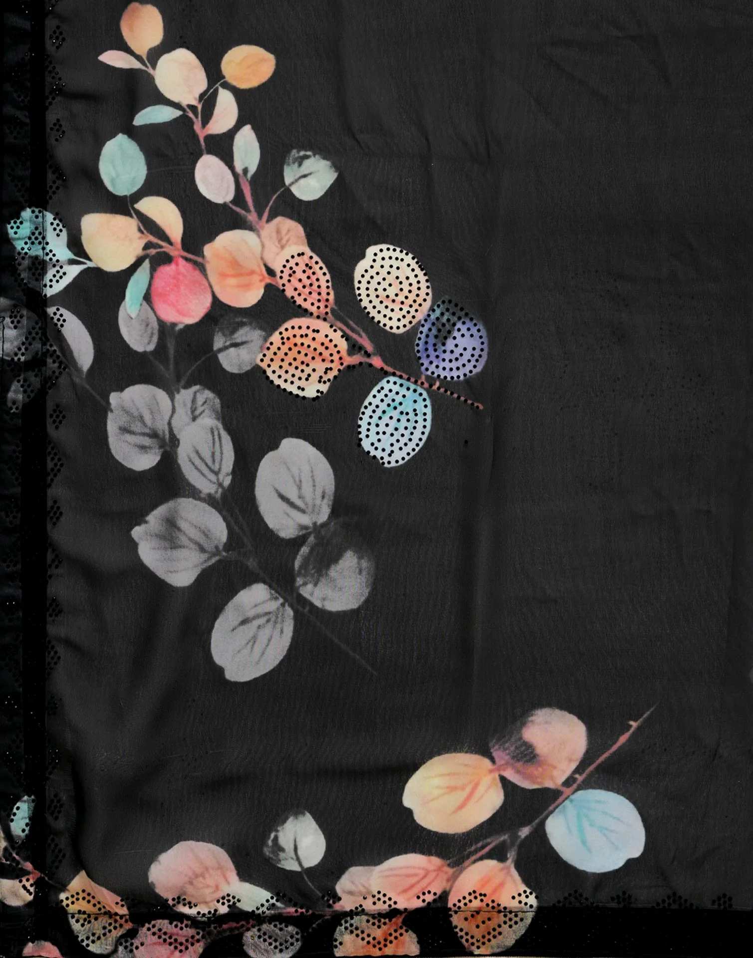 Black Georgette Floral Printed Saree - Image 9