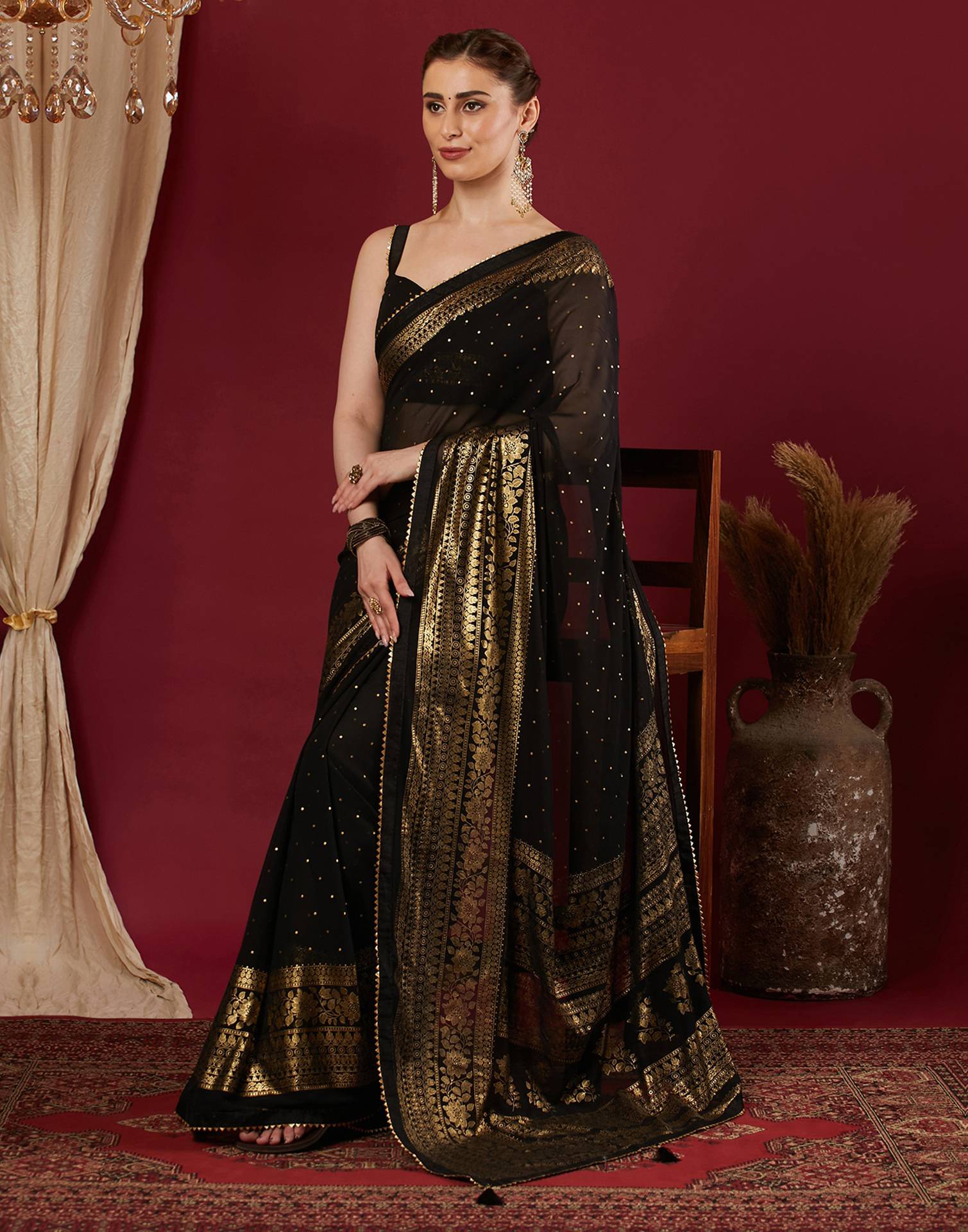 Black Georgette Foil Printed Saree - Image 4