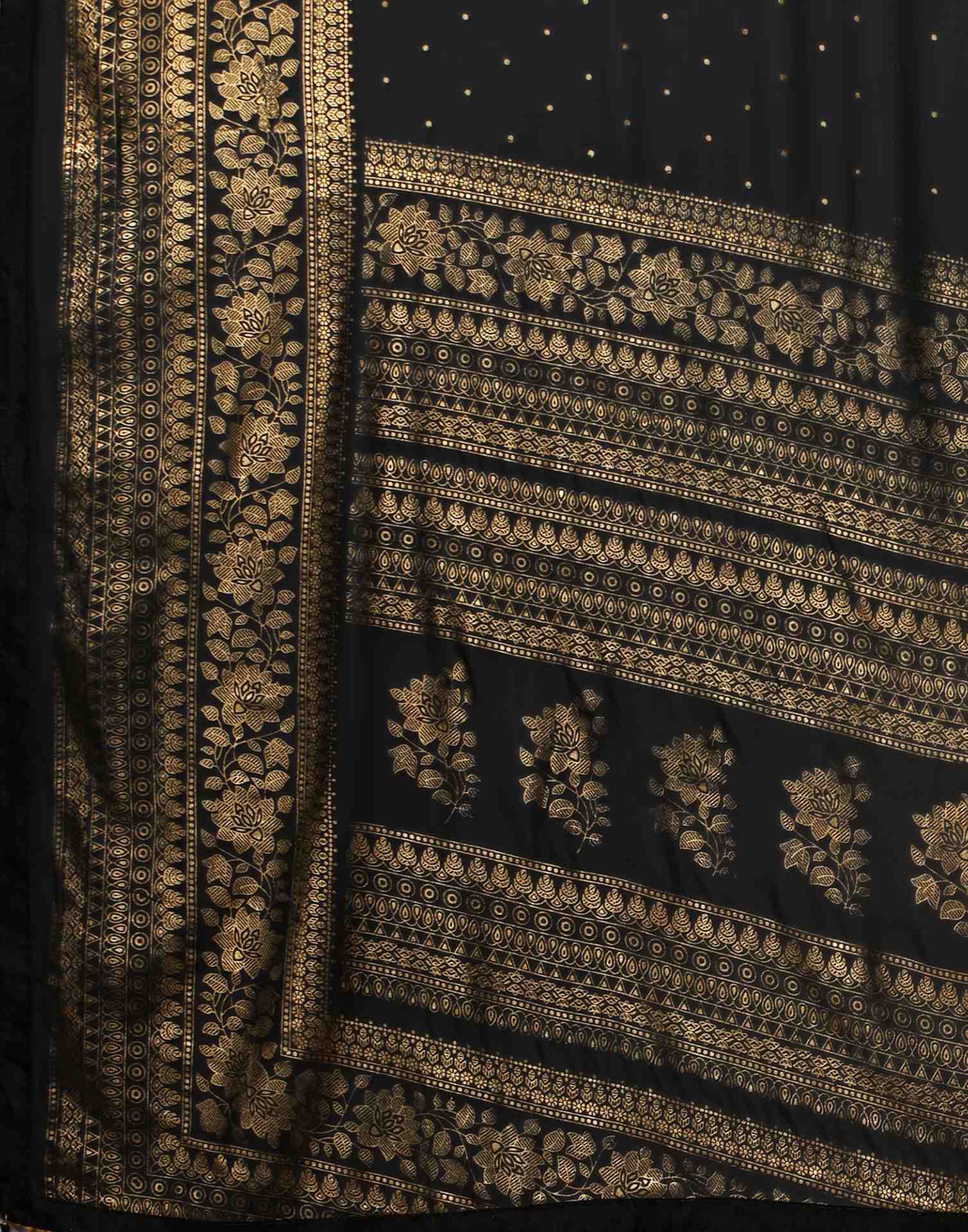Black Georgette Foil Printed Saree - Image 7