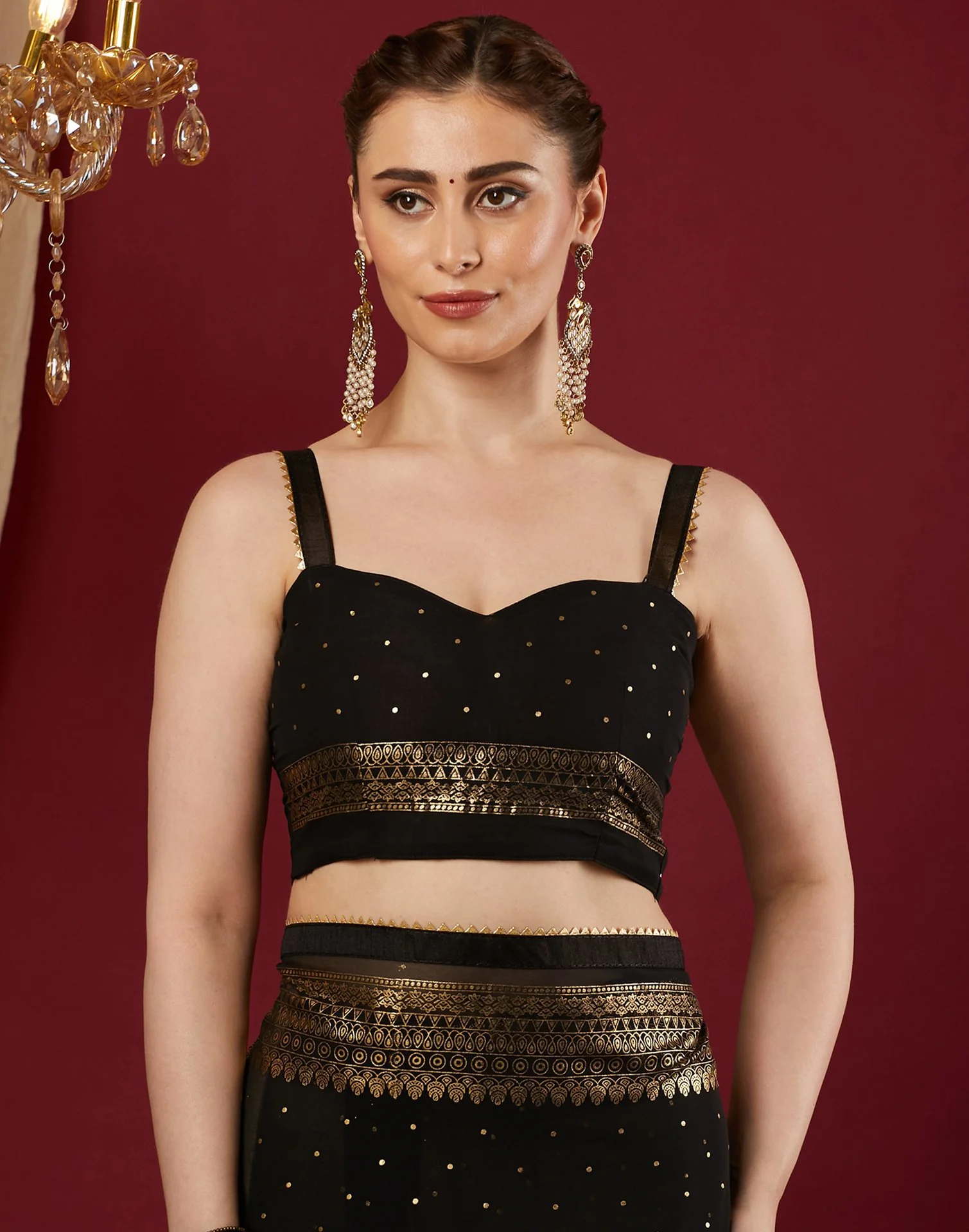 Black Georgette Foil Printed Saree - Image 8