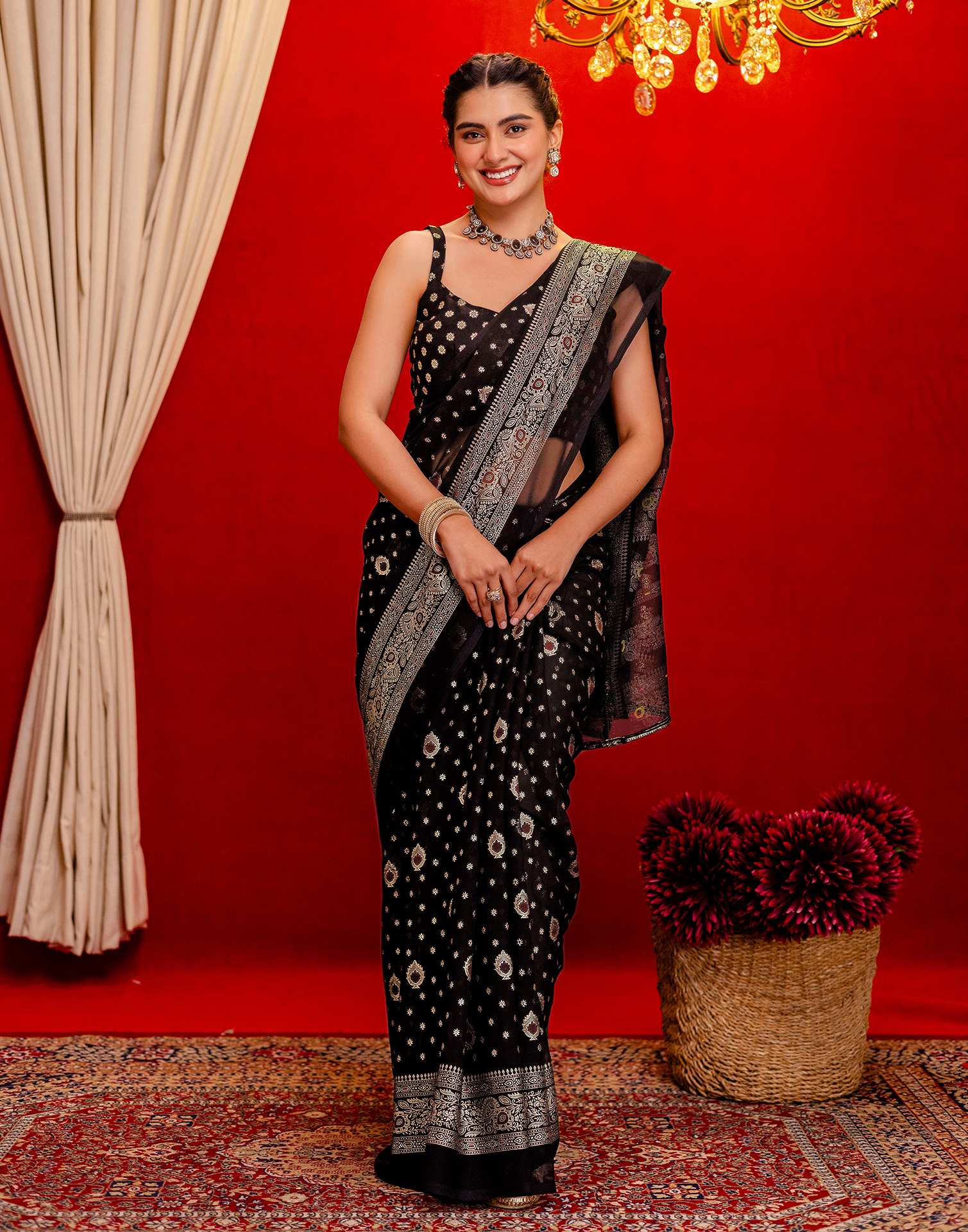 Black Georgette Foil Printed Saree - Image 6