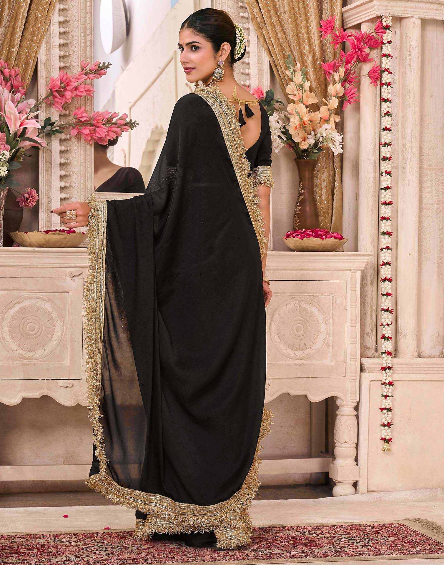 Black Georgette Gota Lace Saree - Image 6