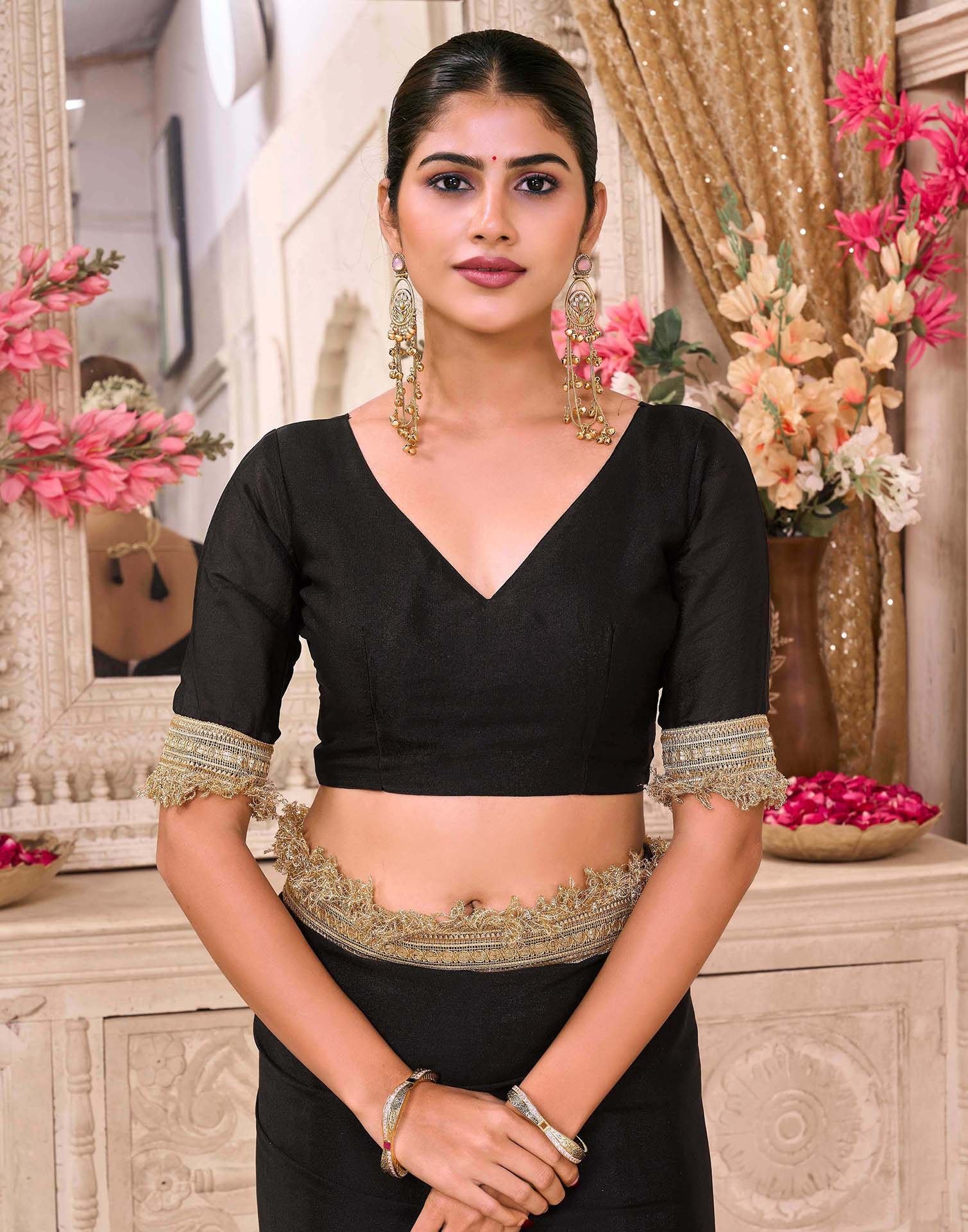 Black Georgette Gota Lace Saree - Image 8