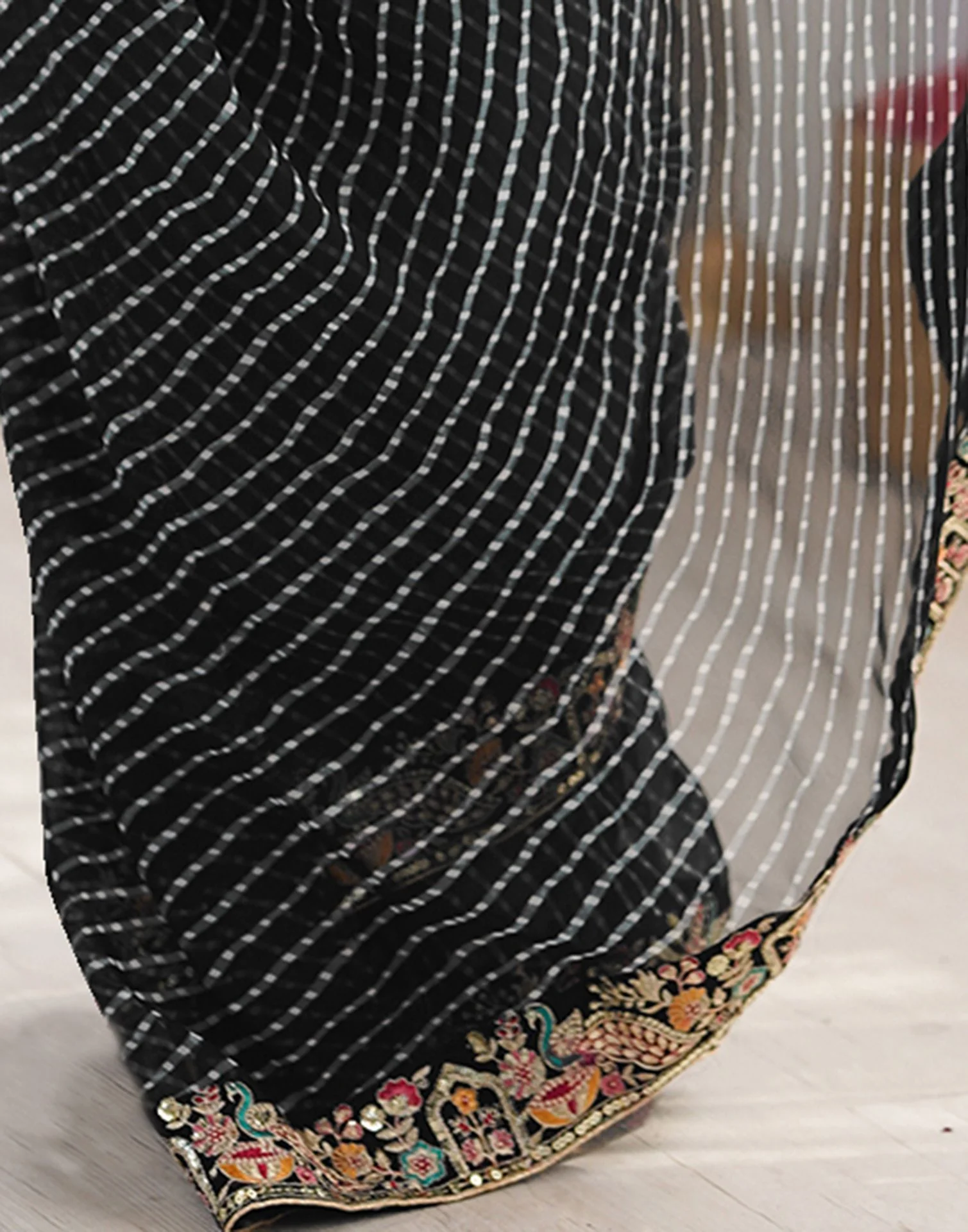 Black Georgette Printed Laheriya Saree - Image 10