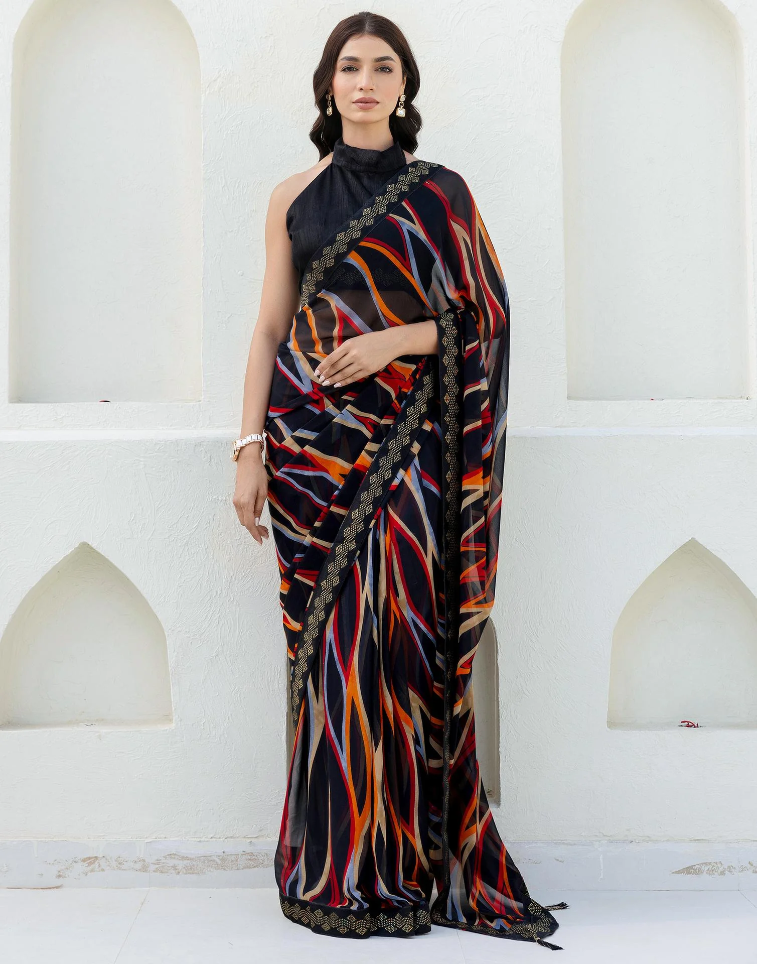Black Georgette printed Saree