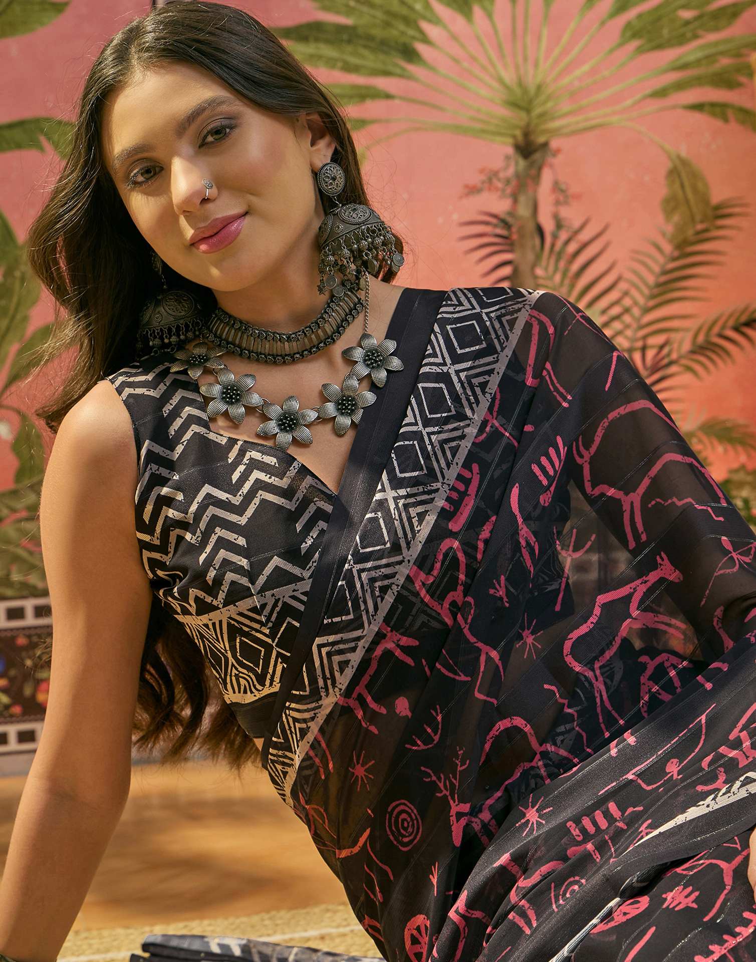 Black Georgette Printed Saree - Image 2