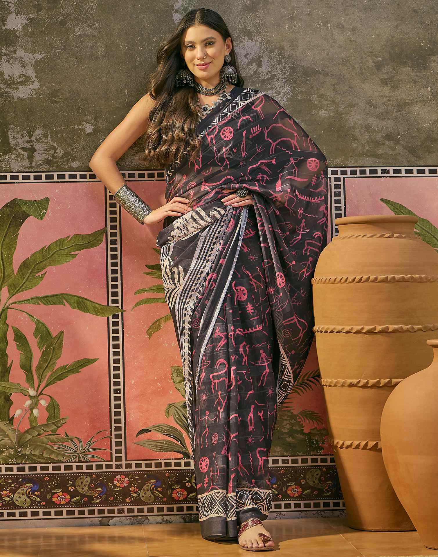 Black Georgette Printed Saree - Image 5