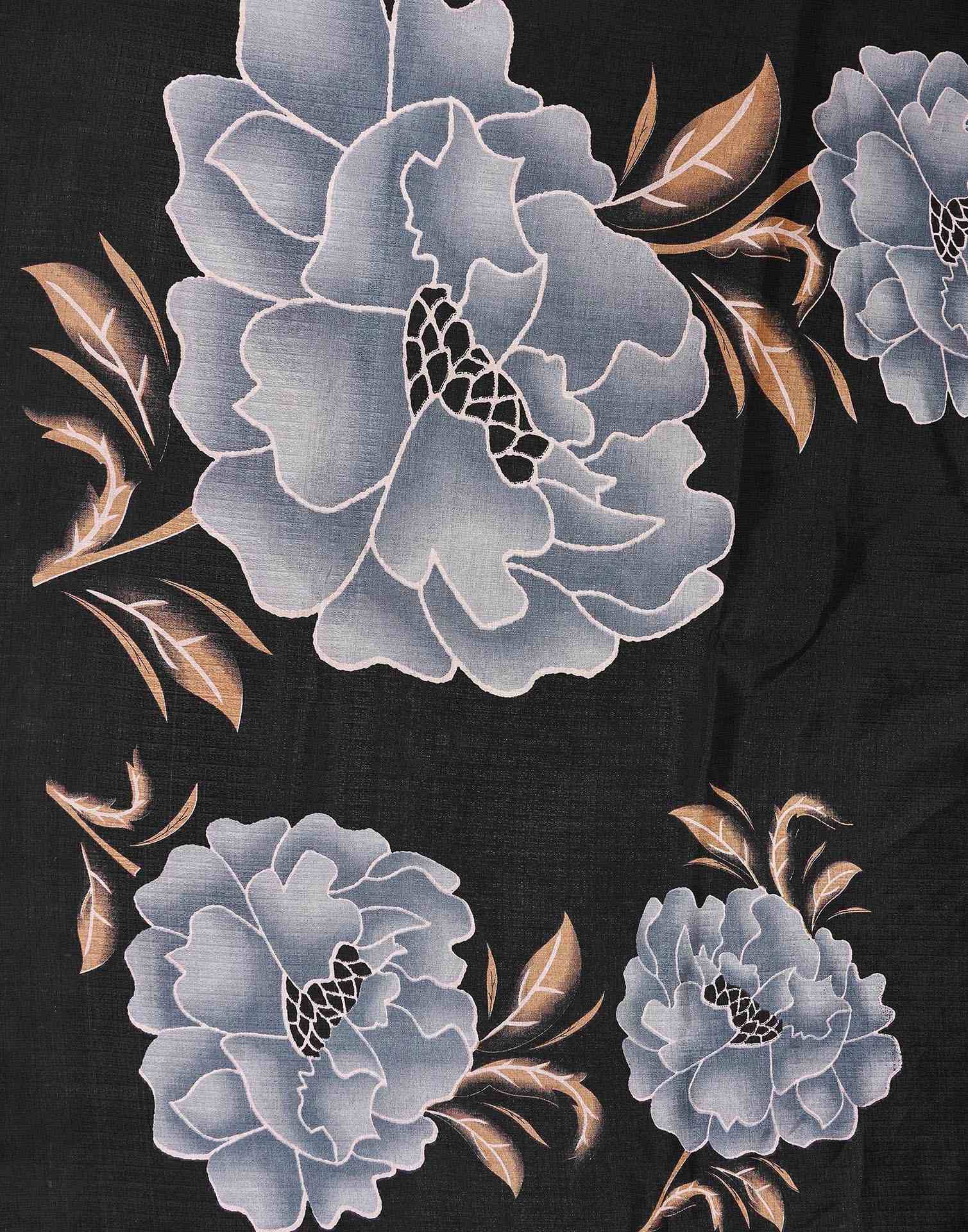 Black Khadi Floral Printed Saree - Image 7
