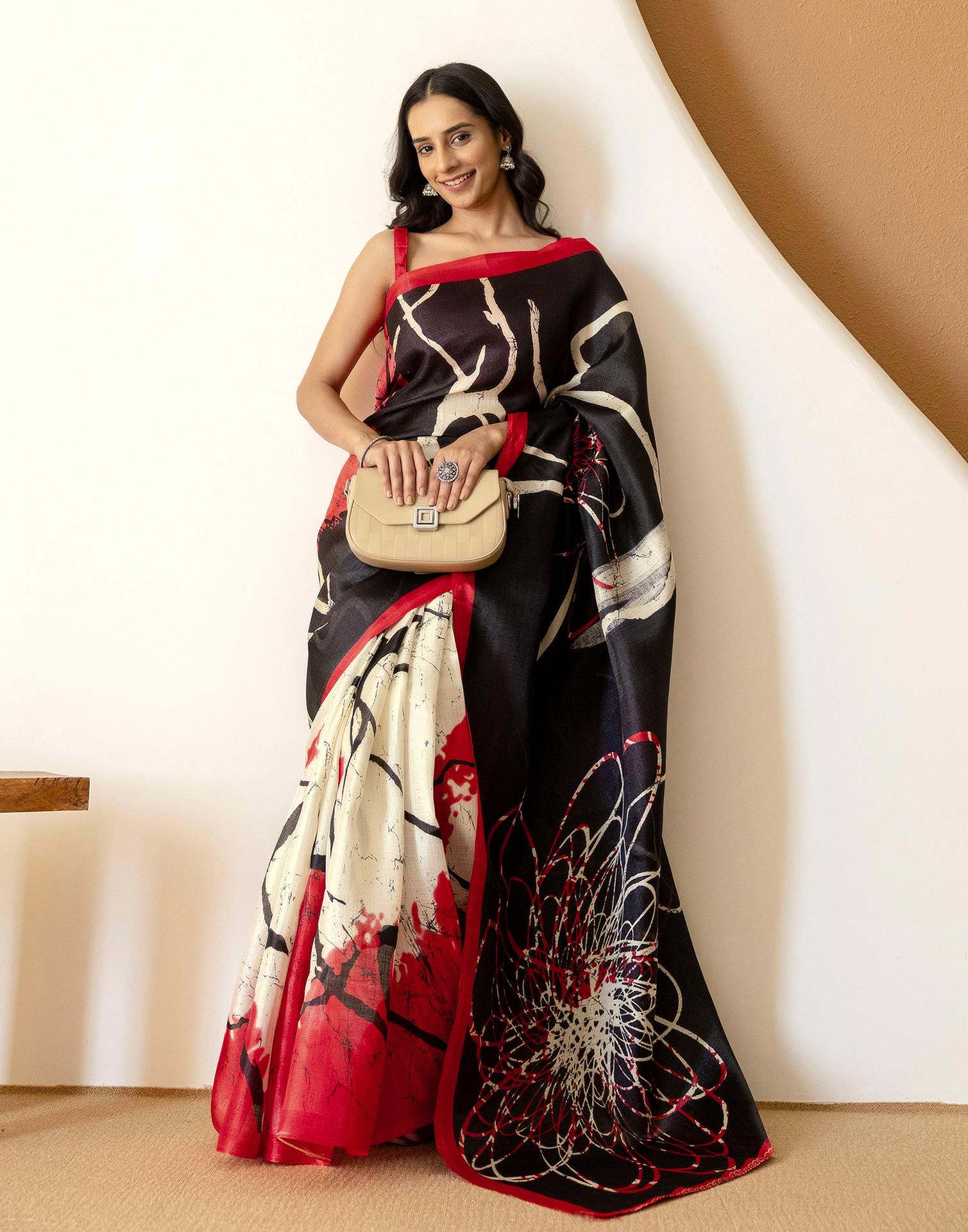 Black Khadi Printed Saree - Image 2