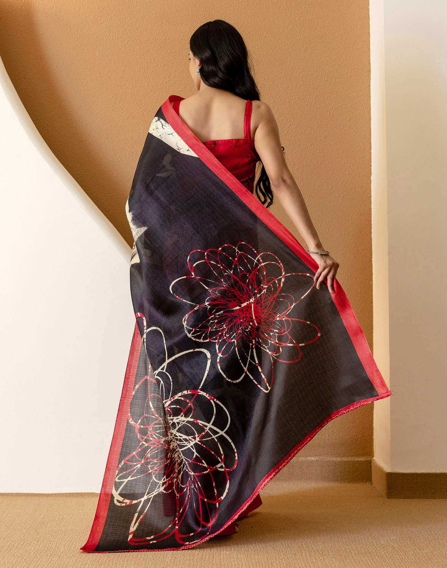 Black Khadi Printed Saree - Image 7