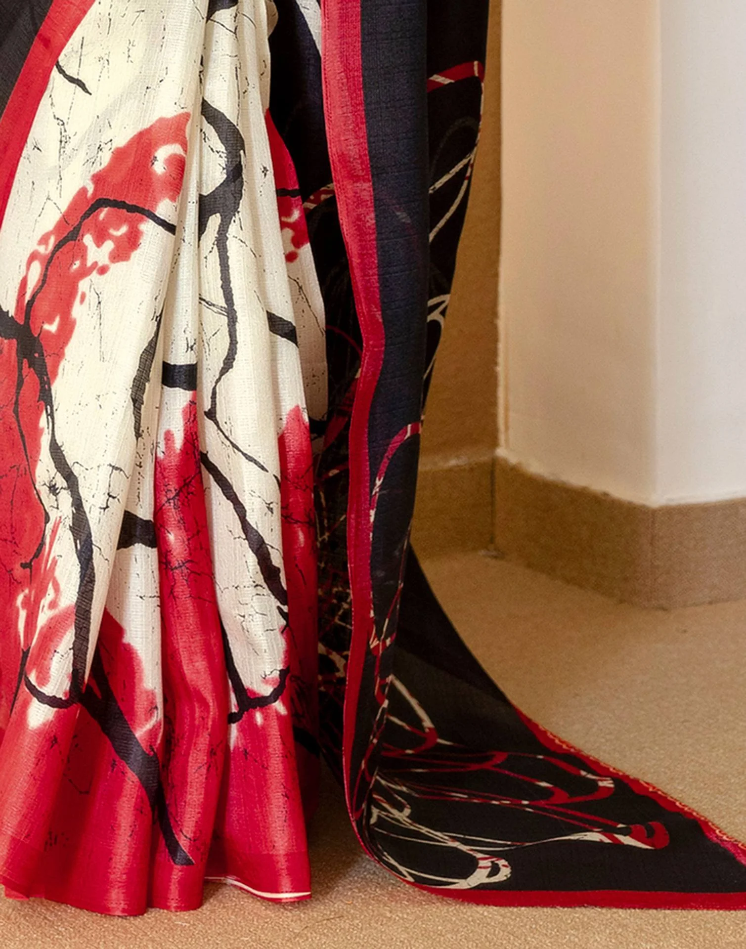 Black Khadi Printed Saree - Image 9