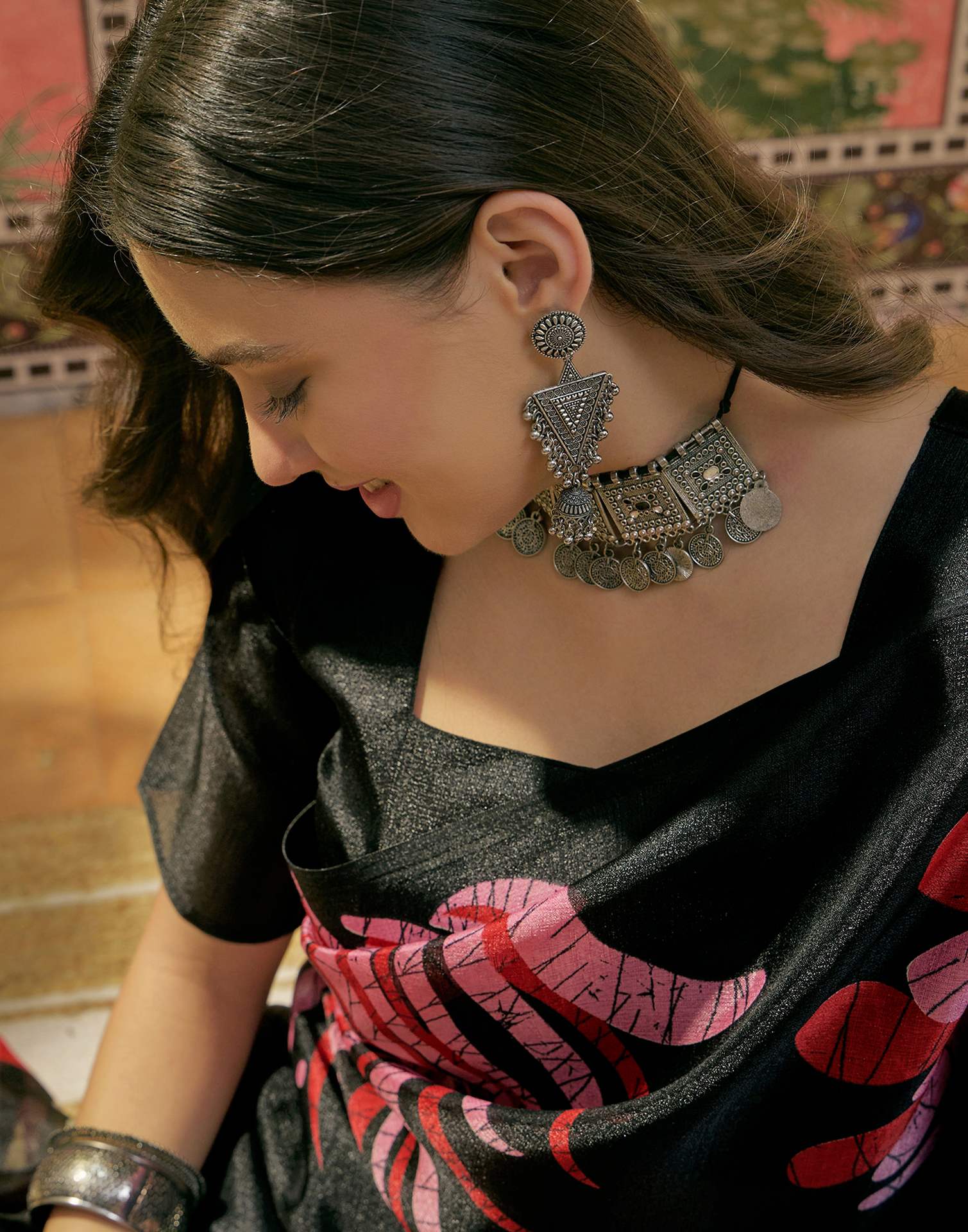 Black Khadi Printed Saree - Image 4