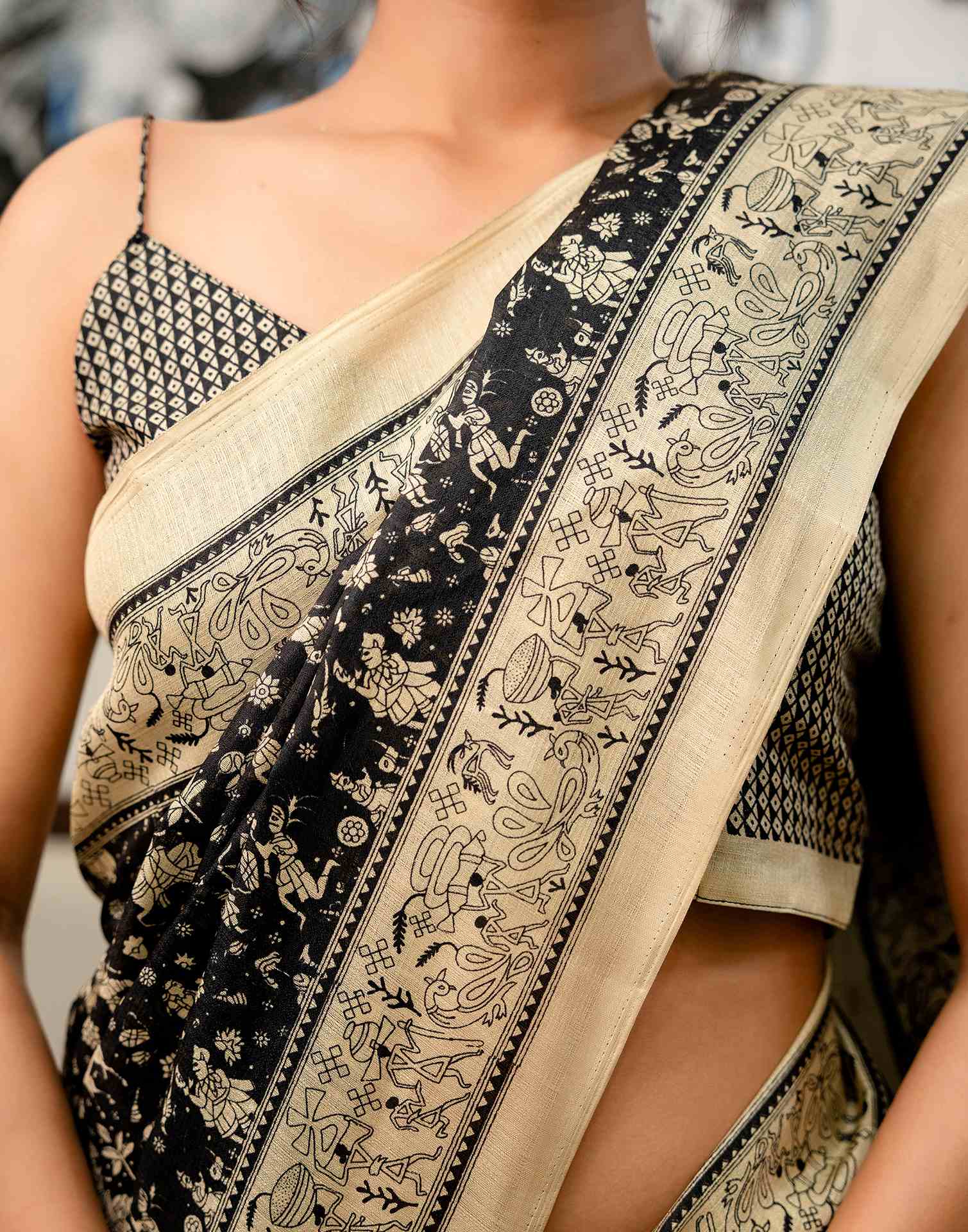 Black Khadi Printed Saree - Image 10
