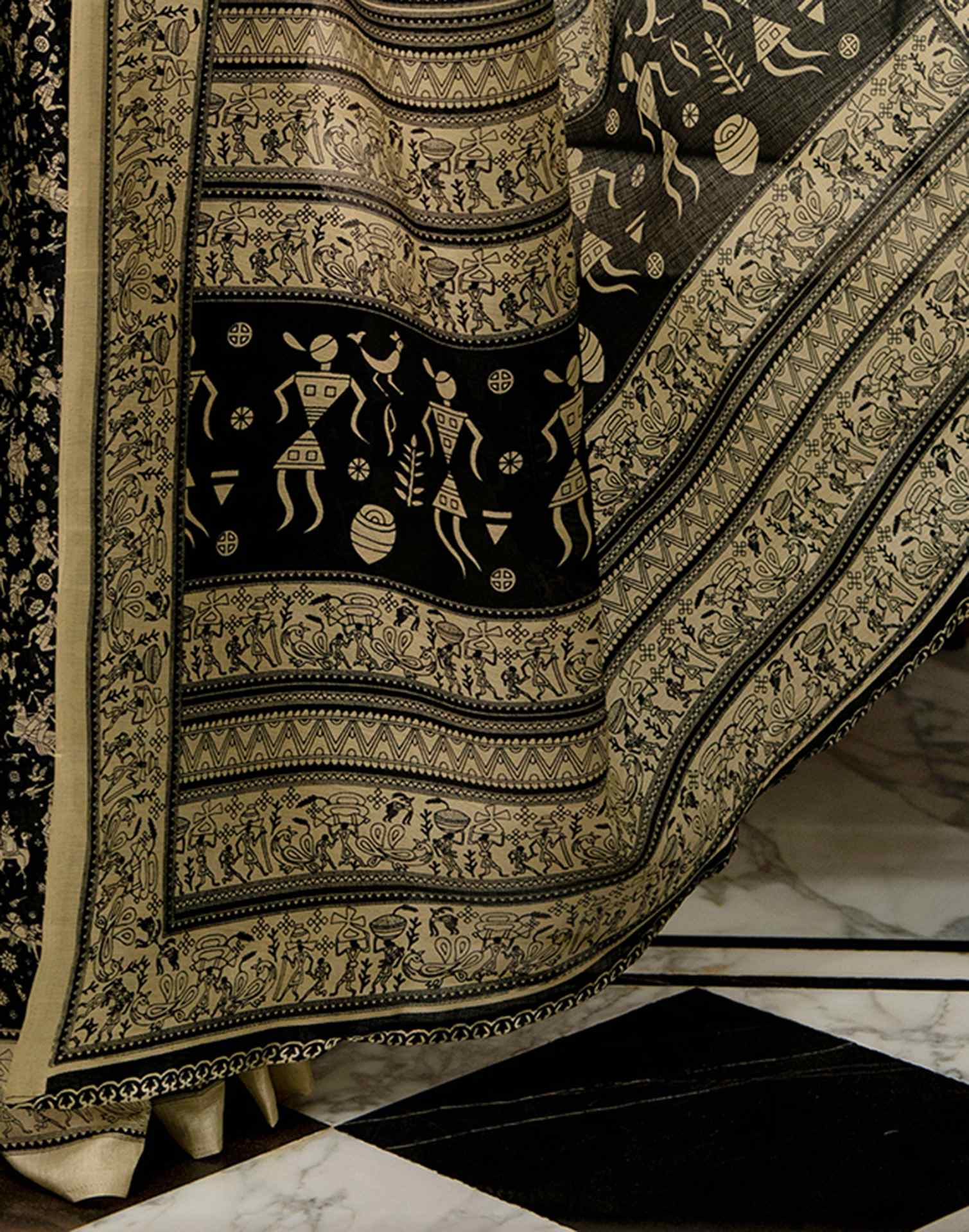 Black Khadi Printed Saree - Image 11