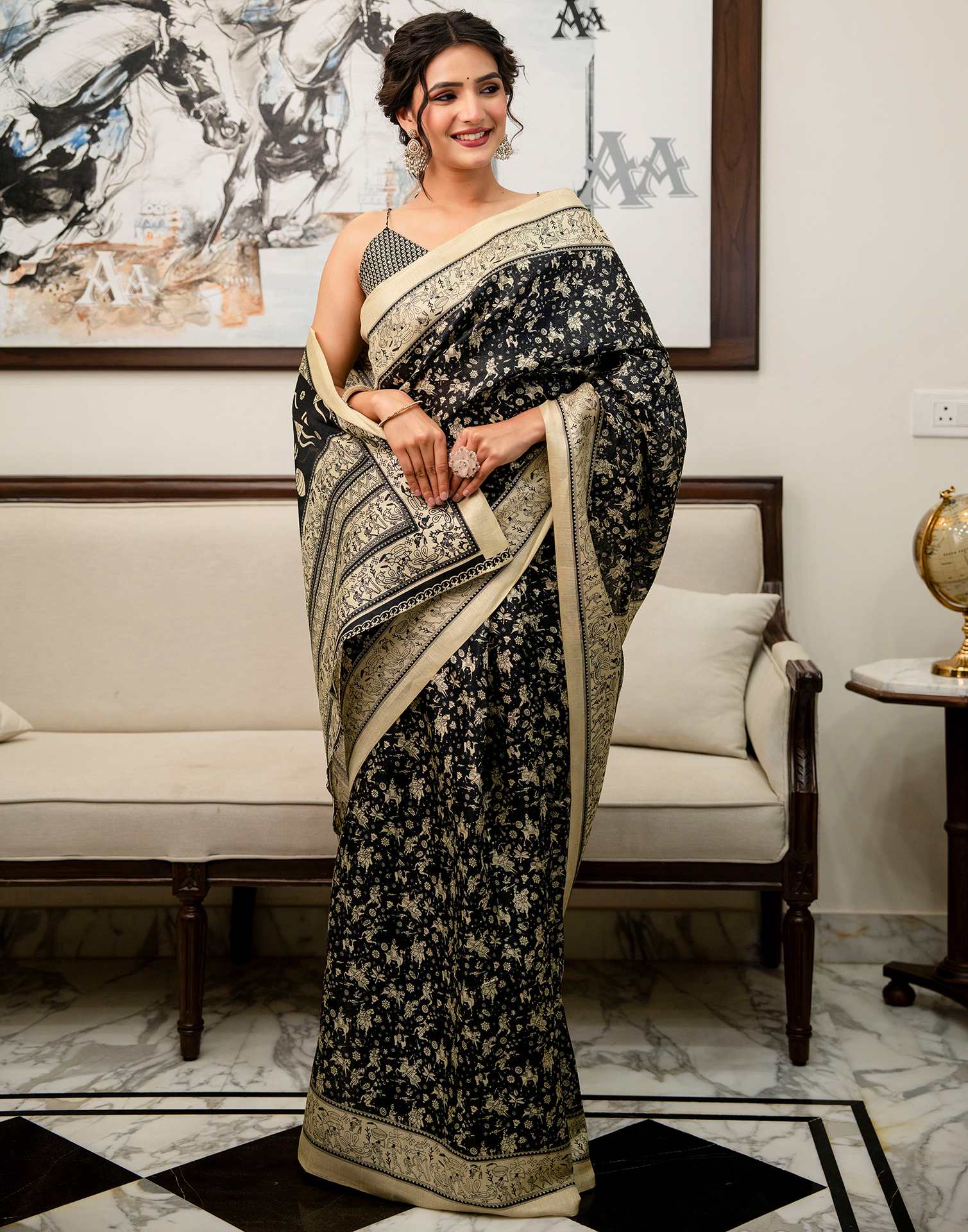 Black Khadi Printed Saree - Image 5
