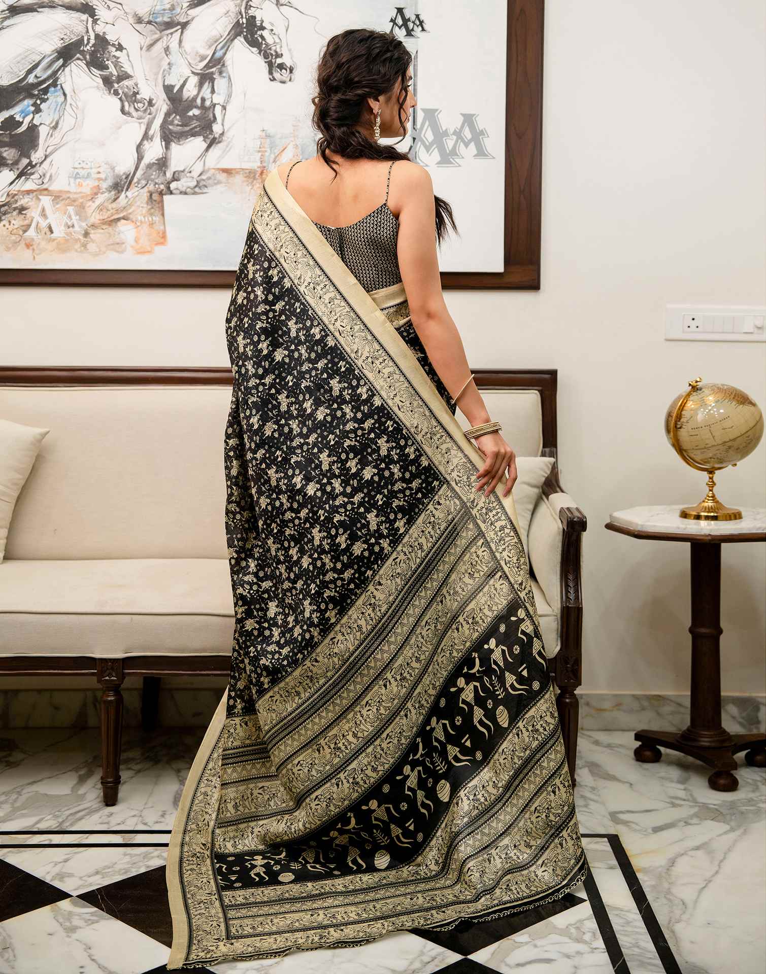 Black Khadi Printed Saree - Image 6