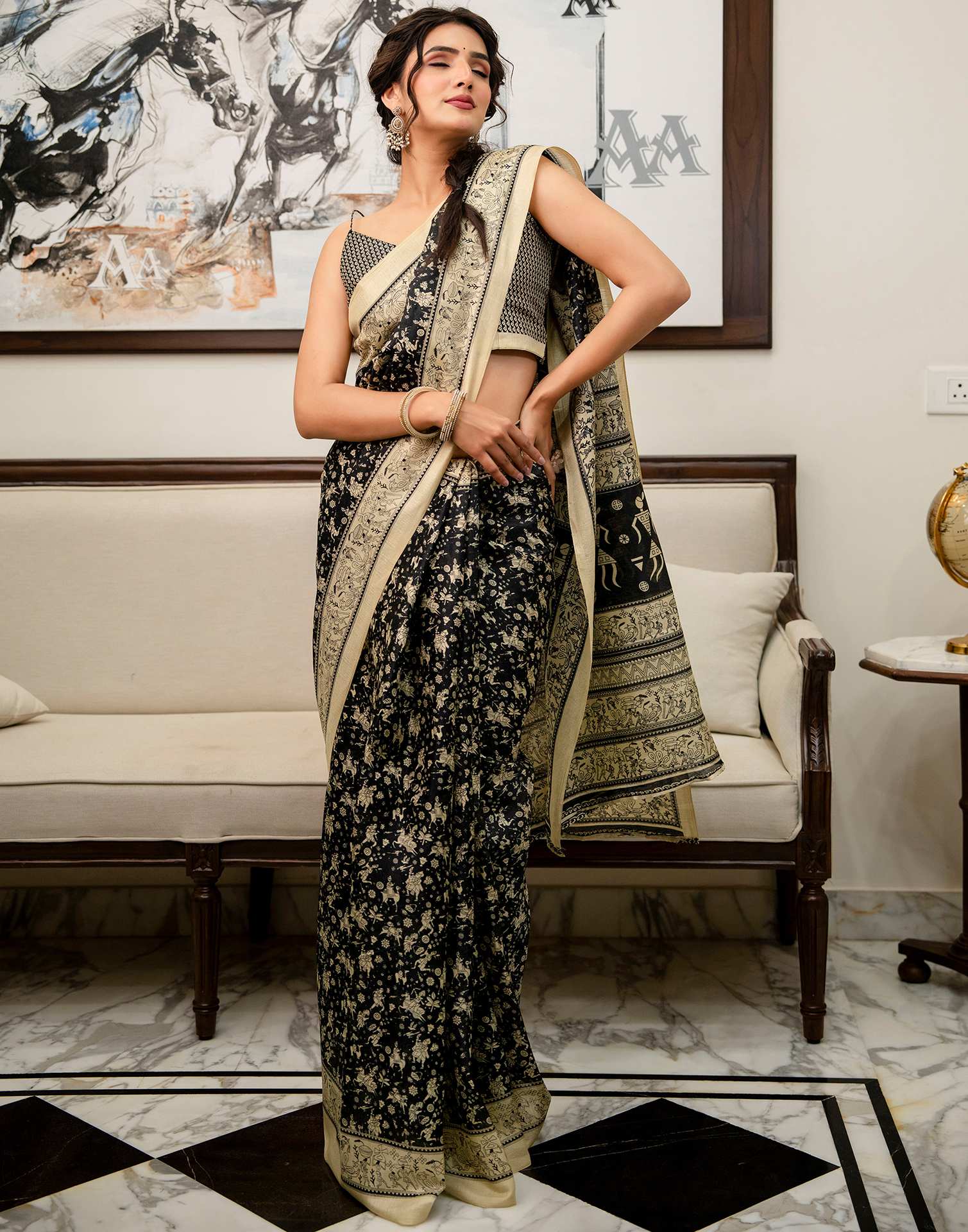 Black Khadi Printed Saree - Image 7