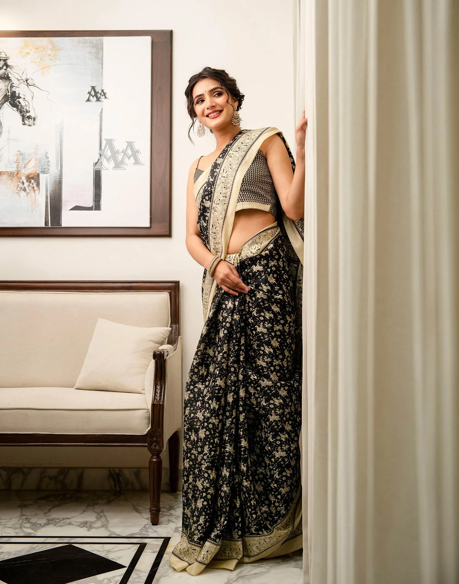 Black Khadi Printed Saree - Image 8