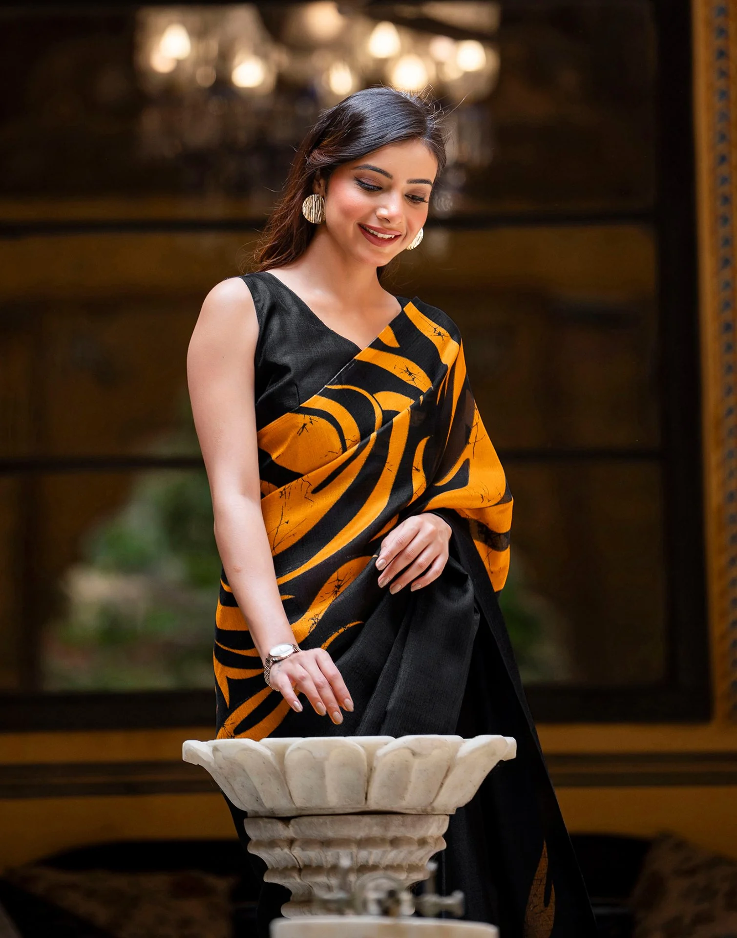 Black Khadi Printed Saree - Image 8