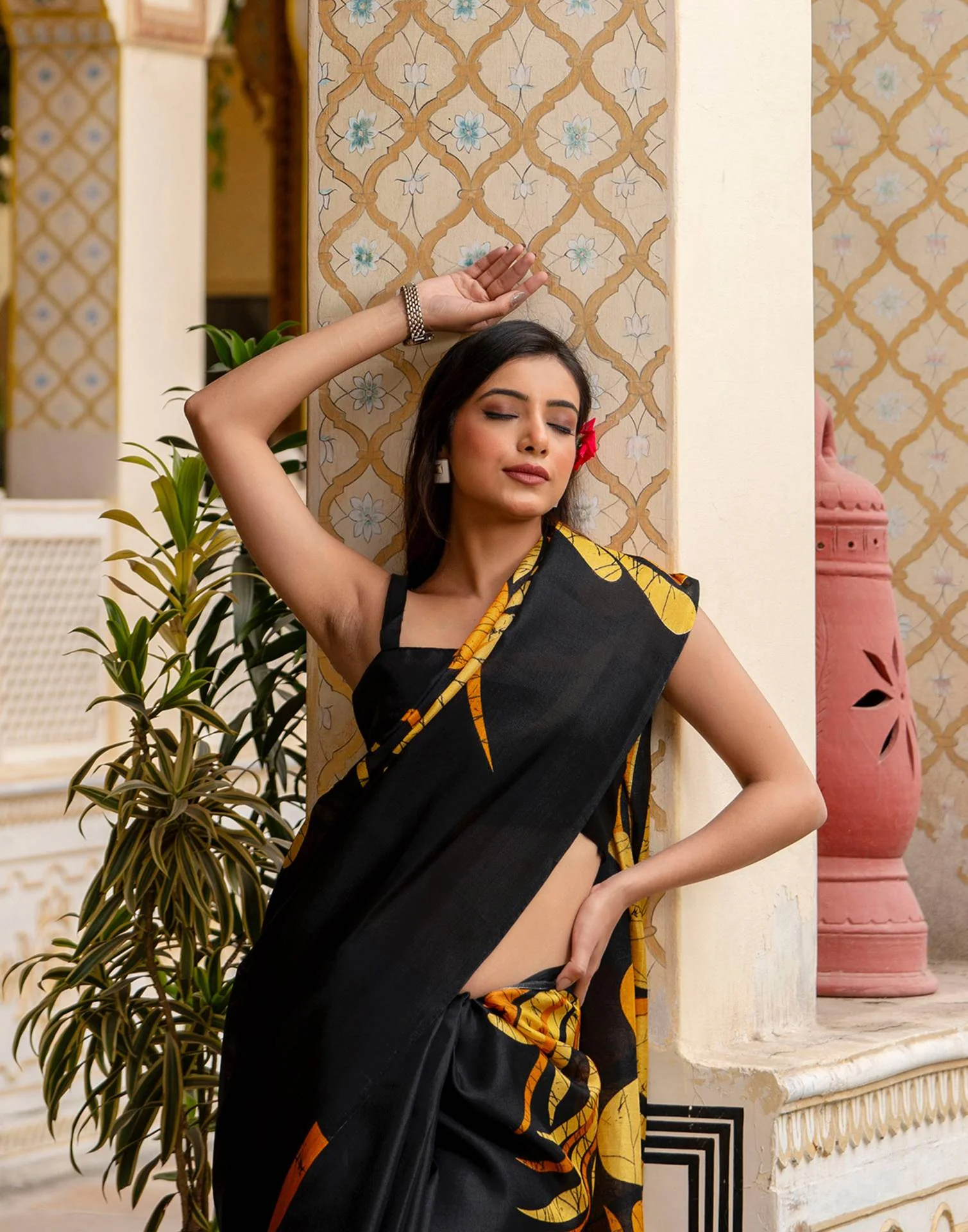 Black Khadi Printed Saree - Image 10