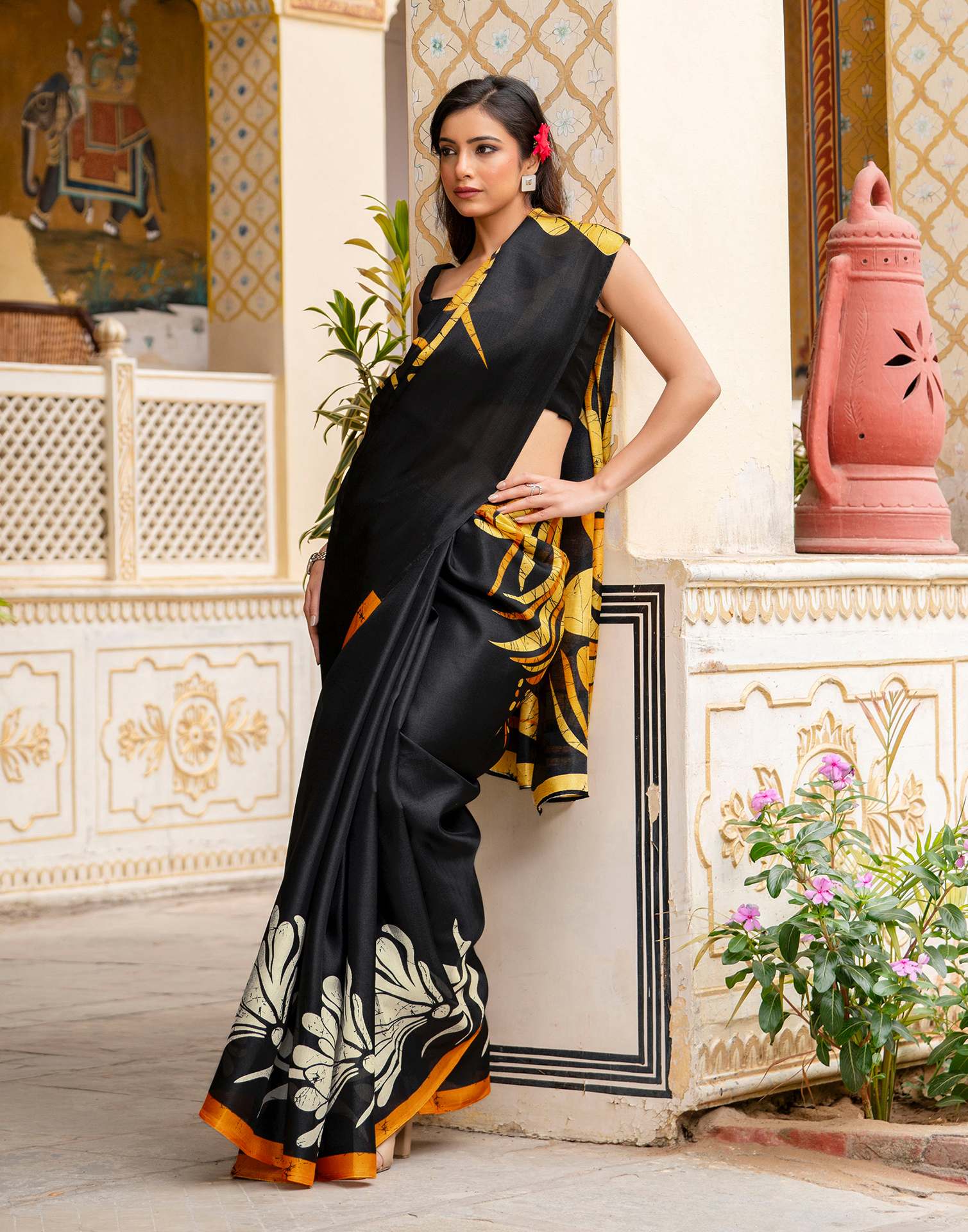 Black Khadi Printed Saree - Image 9