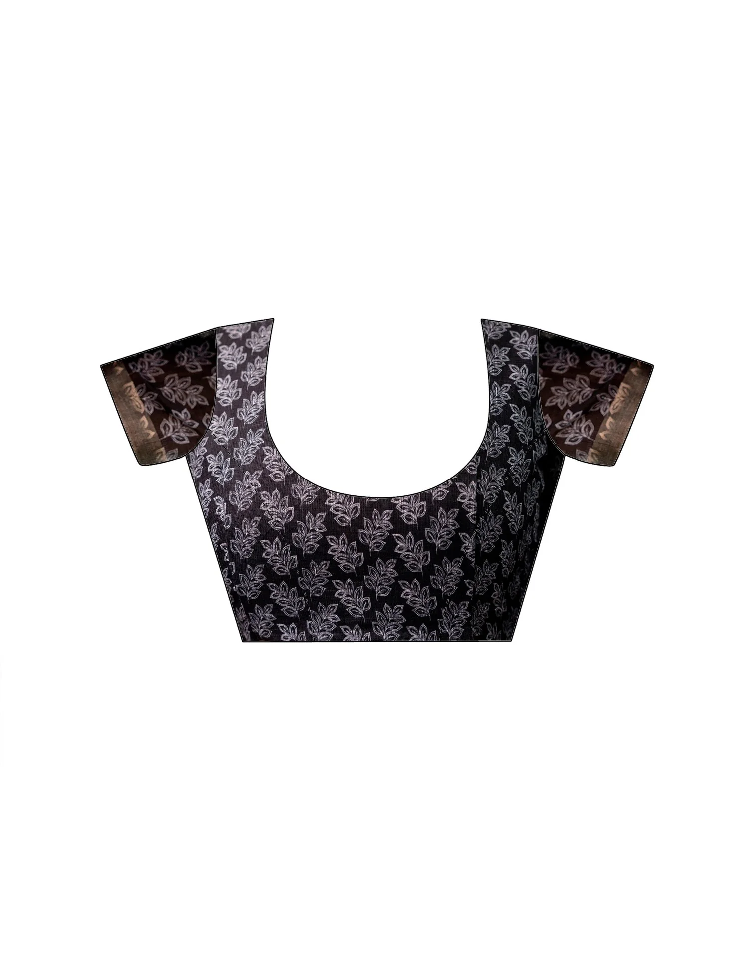 Black Linen Printed Saree - Image 10