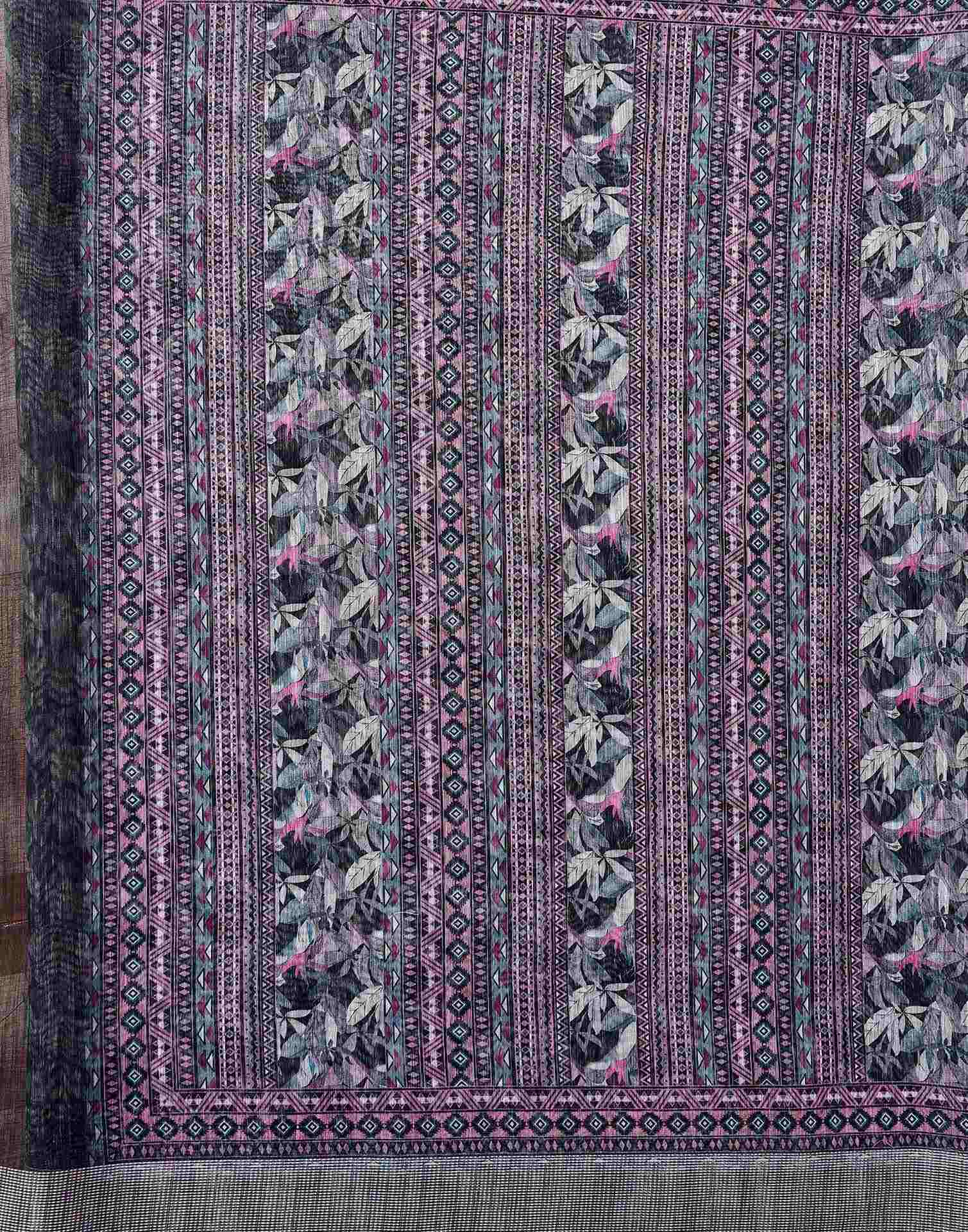 Black Linen Printed Saree - Image 11