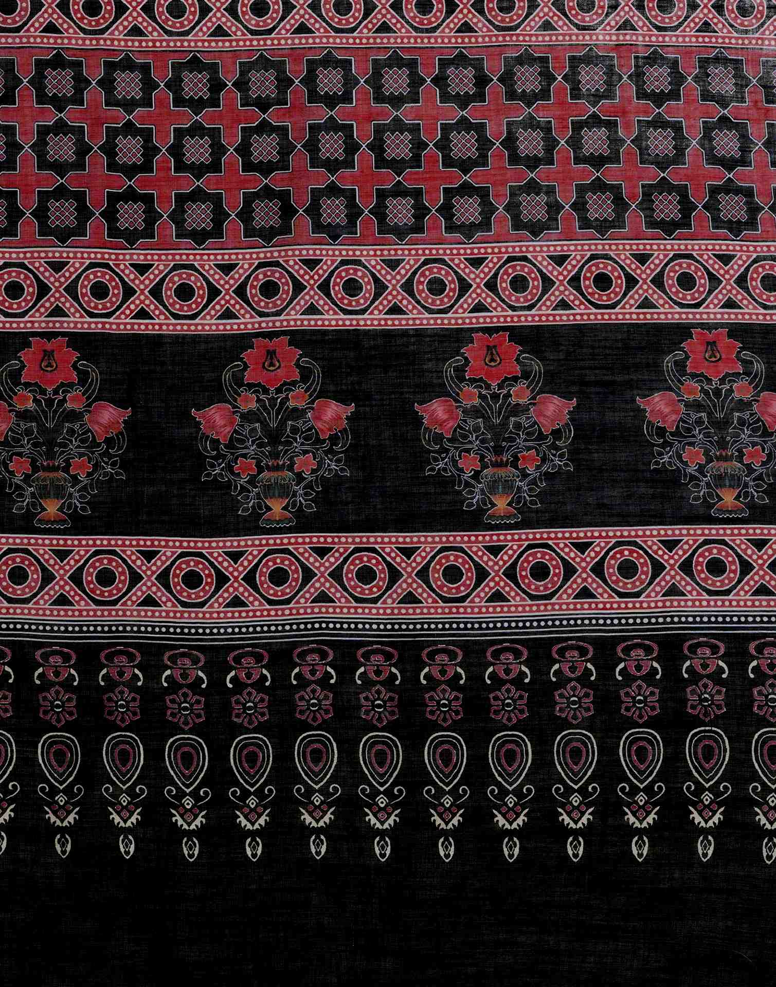Black Linen Woven Printed Saree - Image 8