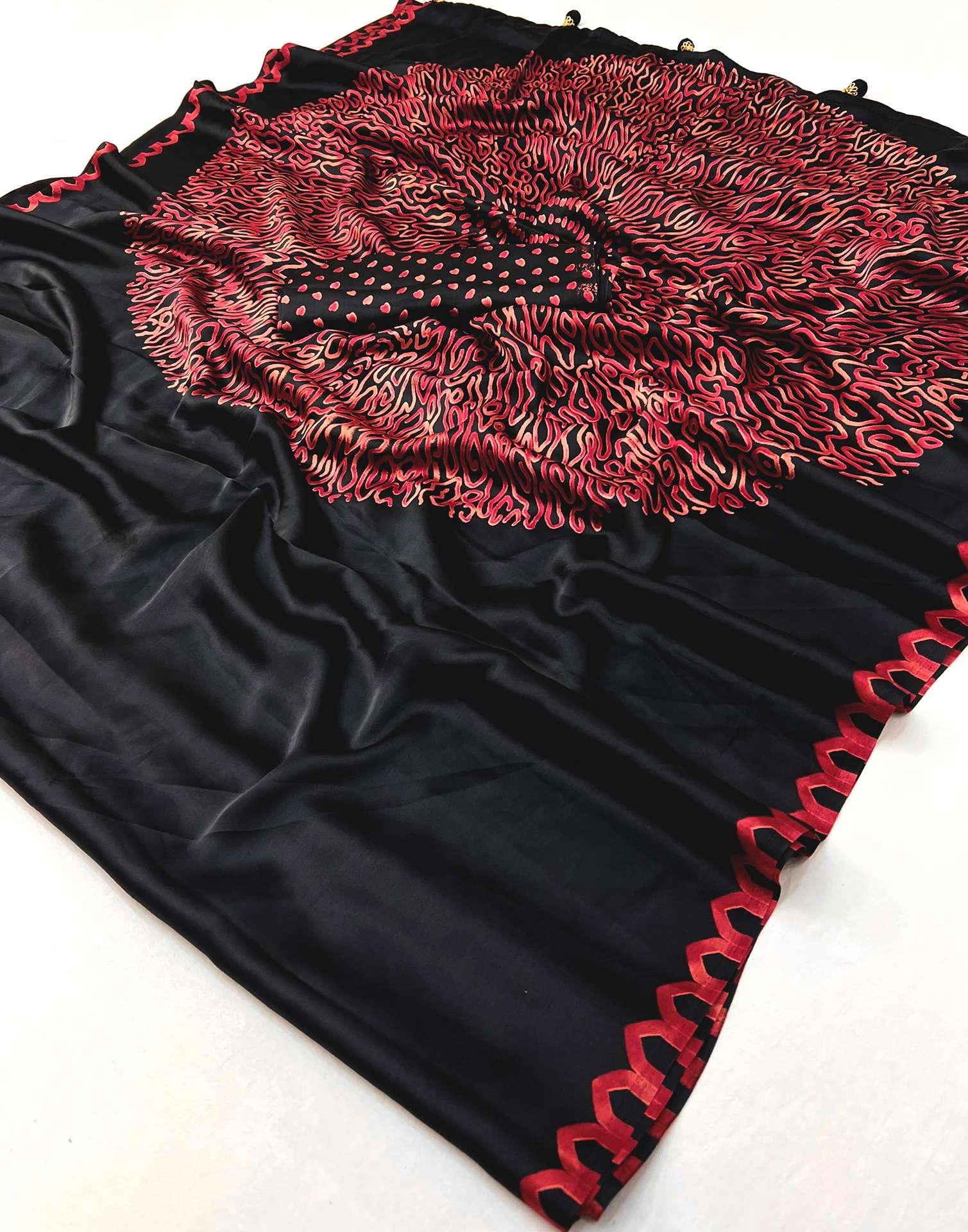 Black Satin Printed Saree - Image 10
