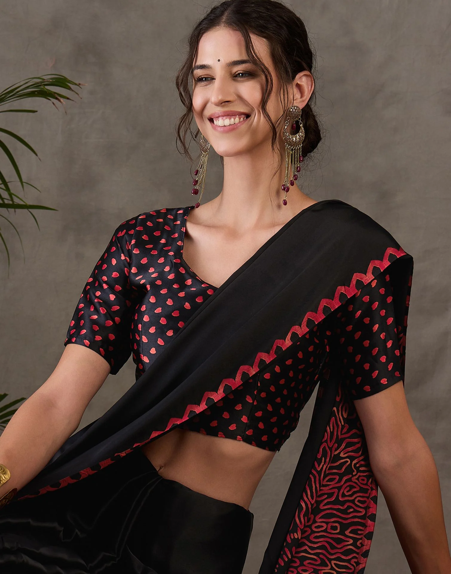 Black Satin Printed Saree - Image 2