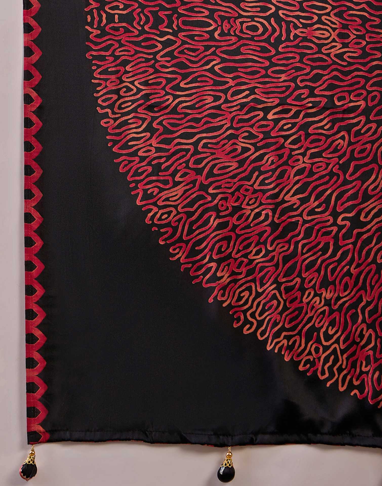 Black Satin Printed Saree - Image 8