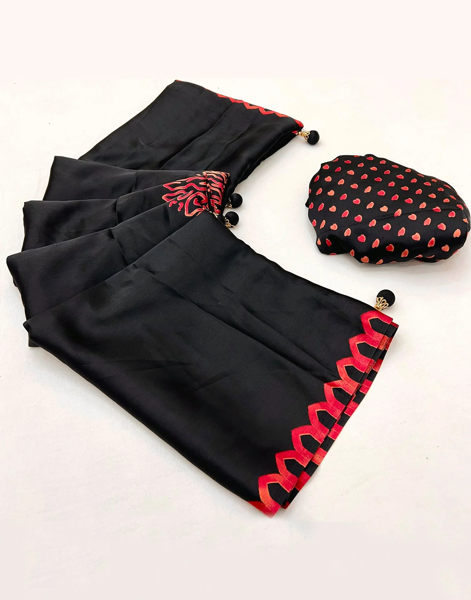 Black Satin Printed Saree - Image 9