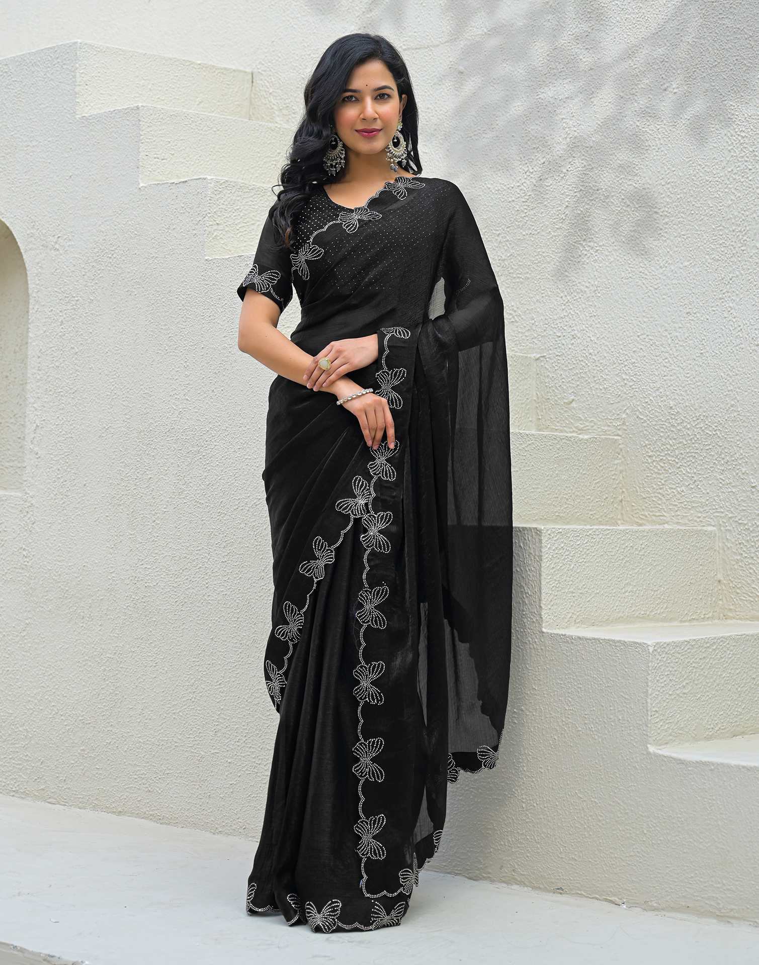 Black Shimmer Stone Work Swarovski Saree