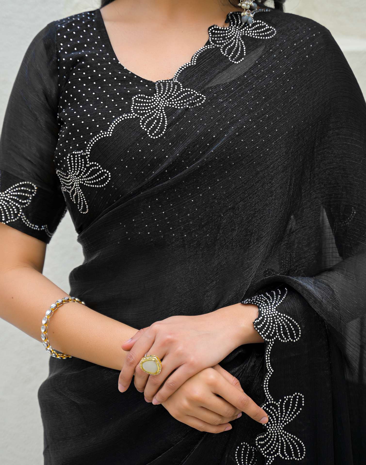Black Shimmer Stone Work Swarovski Saree - Image 10