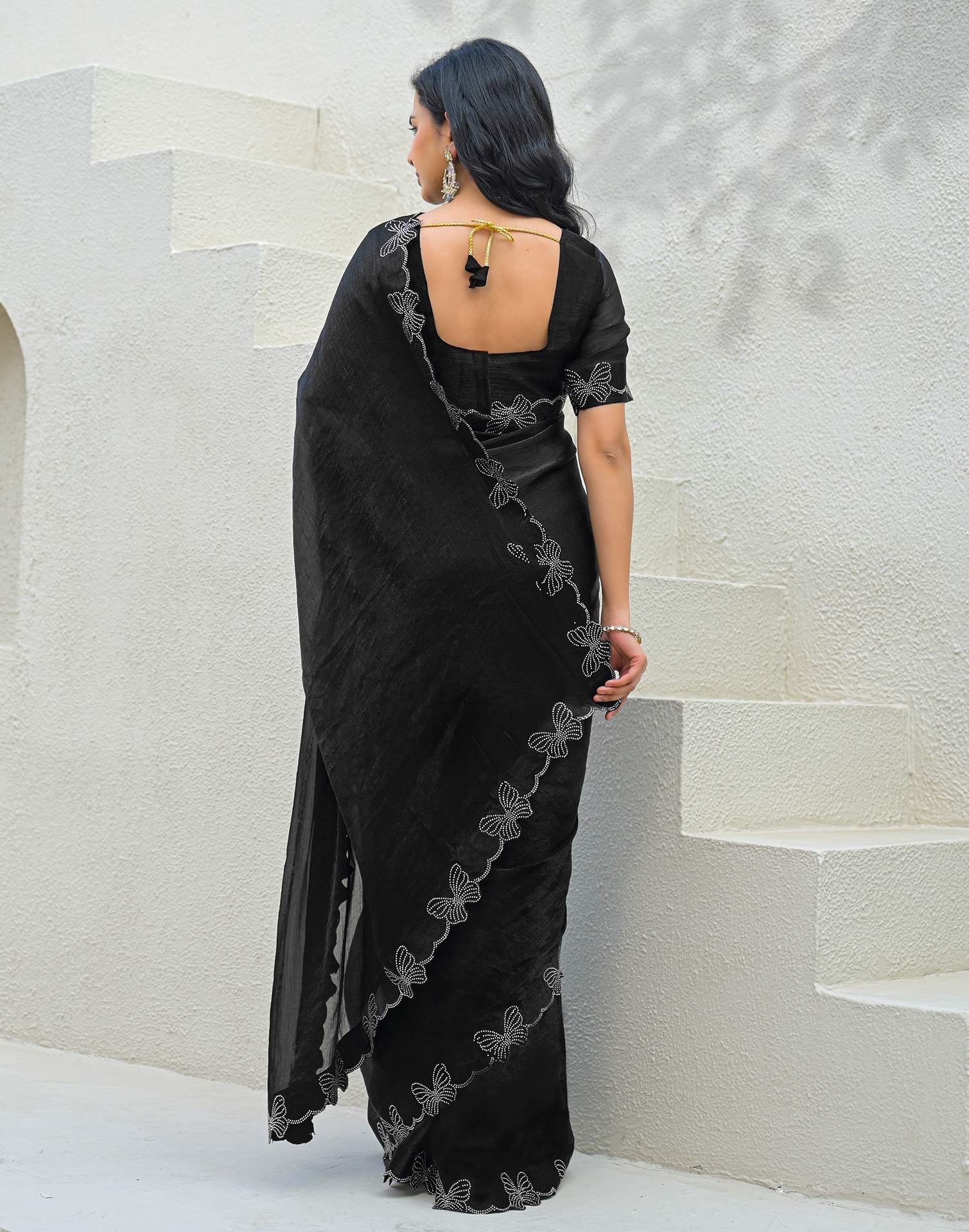 Black Shimmer Stone Work Swarovski Saree - Image 7
