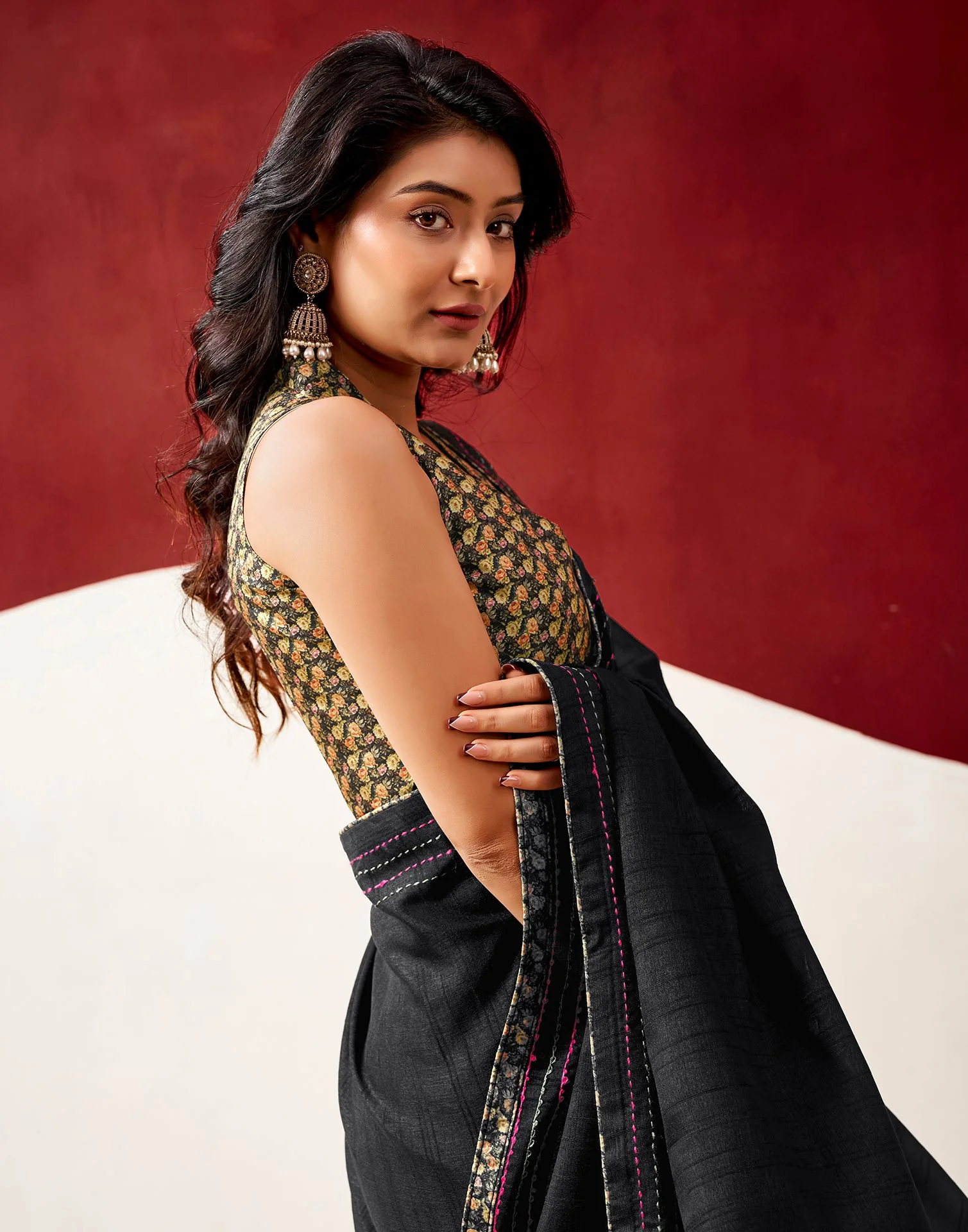 Black Silk Embroidery Saree - Image 2